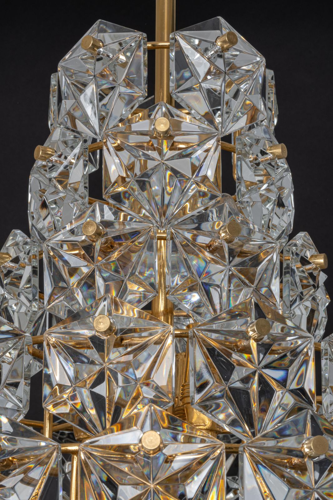 Stunning Huge Chandelier, Brass And Crystal Glass By Kinkeldey, Germany, 1970s photo vintage