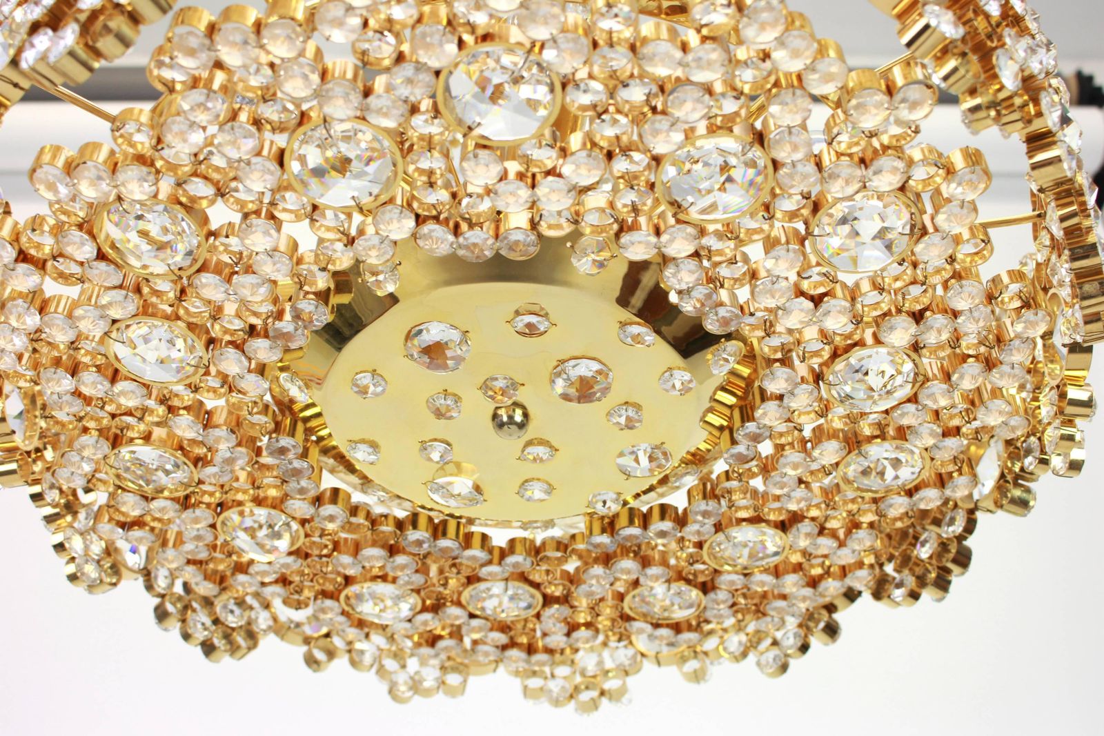 Gilt Brass And Crystal Glass Encrusted Chandeliers By Palwa, Germany, 1970s photo vinterior