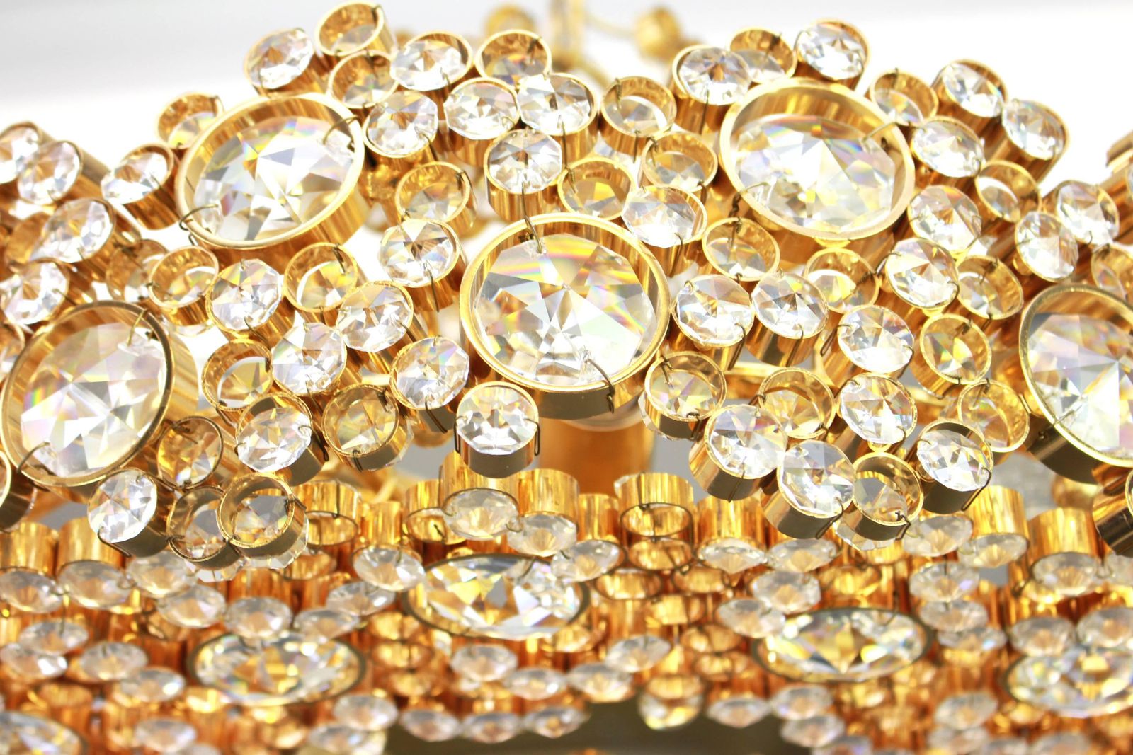 Gilt Brass And Crystal Glass Encrusted Chandeliers By Palwa, Germany, 1970s photo for sale