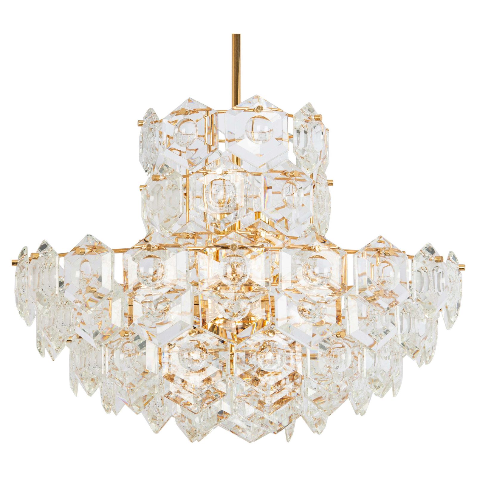 Stunning Huge Chandelier, Brass And Crystal Glass By Kinkeldey, Germany, 1970s