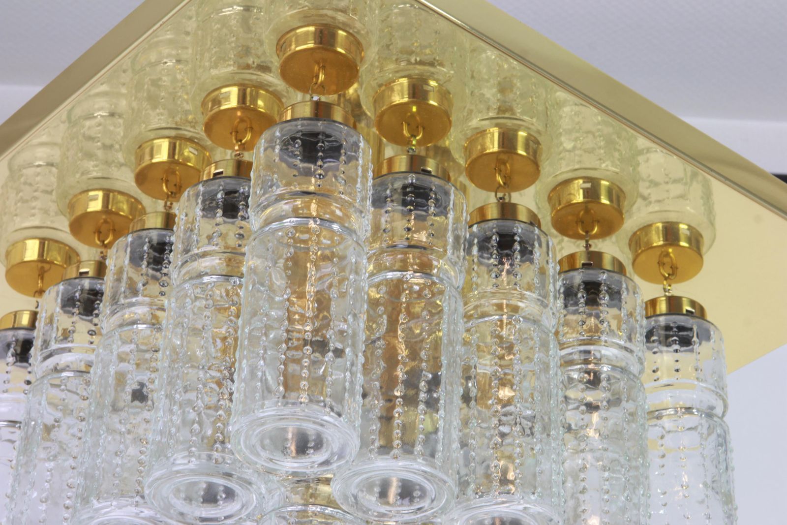 1 Of 2 Large Brass Crystal Glass Chandelier By Limburg, Germany, 1960s photo Lighting