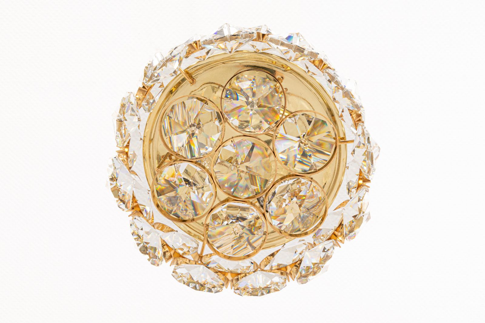 1 Of 2 Petite Flush Mount Light, Crystal Glass Designed By Palwa, Germany, 70s photo Lighting