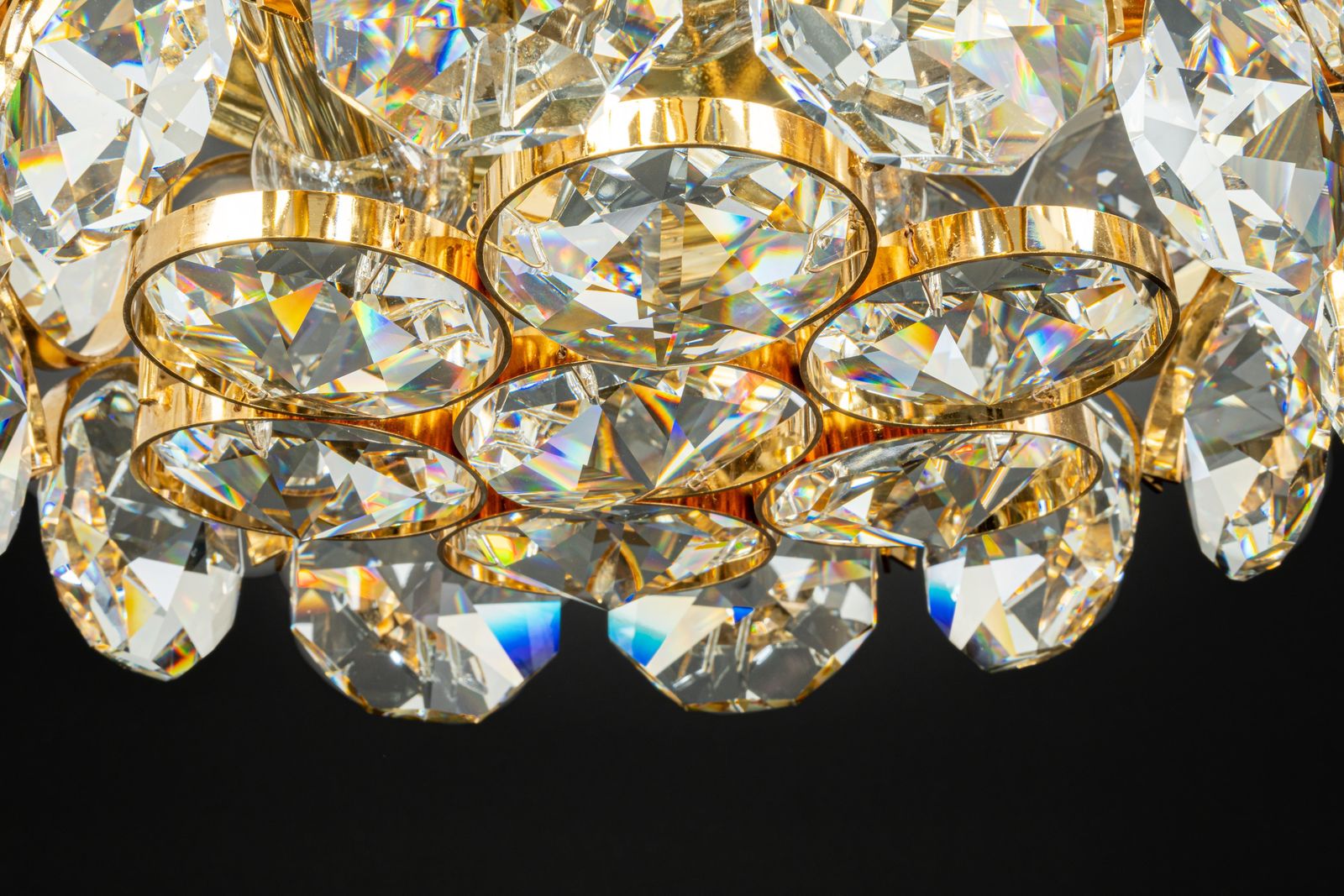 1 Of 2 Petite Flush Mount Light, Crystal Glass Designed By Palwa, Germany, 70s photo vintage