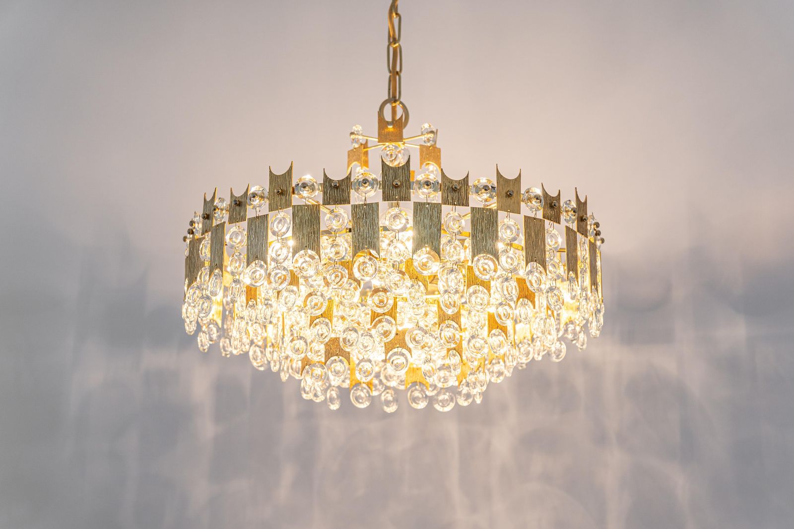 1461.0 Impressive Large Gilt Brass And Crystal Glass Chandelier By Palwa Germany, 1960s photo