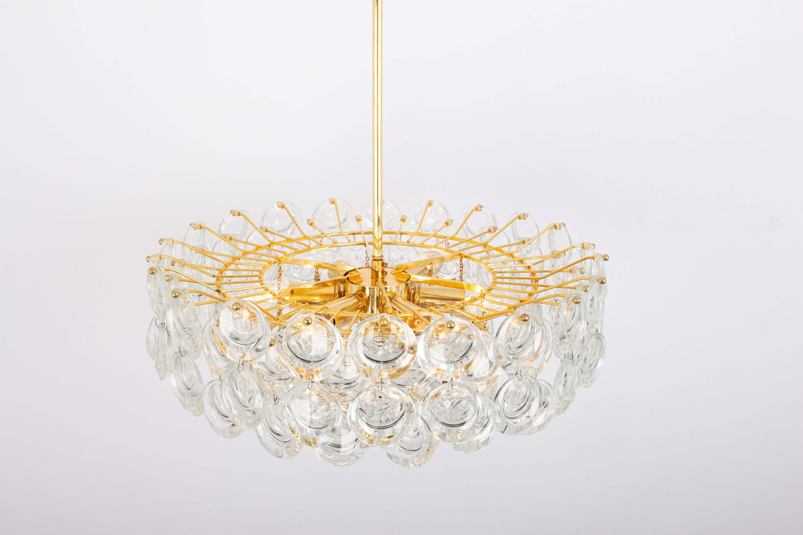 1 Of 2 Gilt Brass Crystal Chandelier By Palwa, Sciolari Design, Germany, 1970s photo vintage