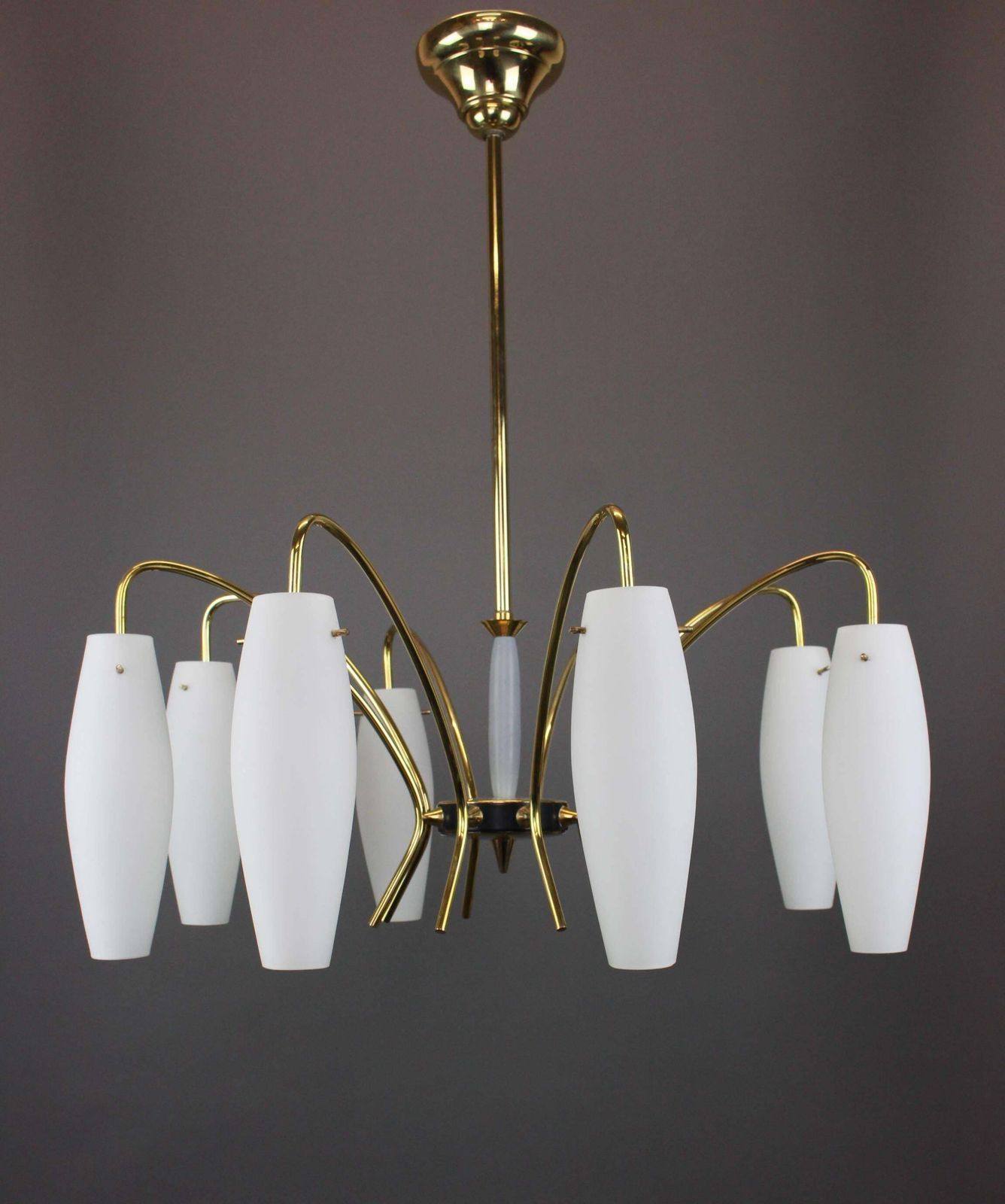 Large Italian Glass Sunburst Chandelier, Stilnovo Style, 1950s photo for sale
