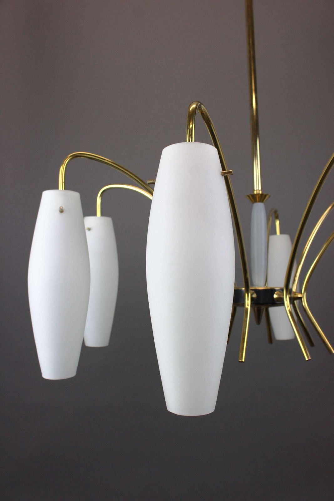 Large Italian Glass Sunburst Chandelier, Stilnovo Style, 1950s photo Lighting