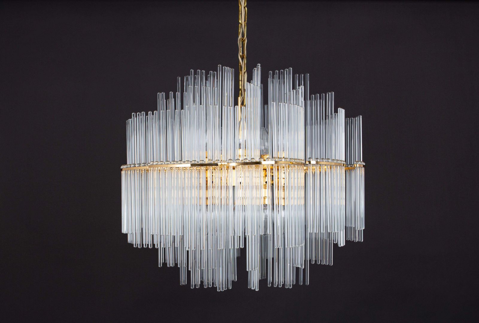 photo furniture 1 Of 2 Stunning Gilt Brass And Crystal Glass Rods Chandelier By Palwa, 1970s