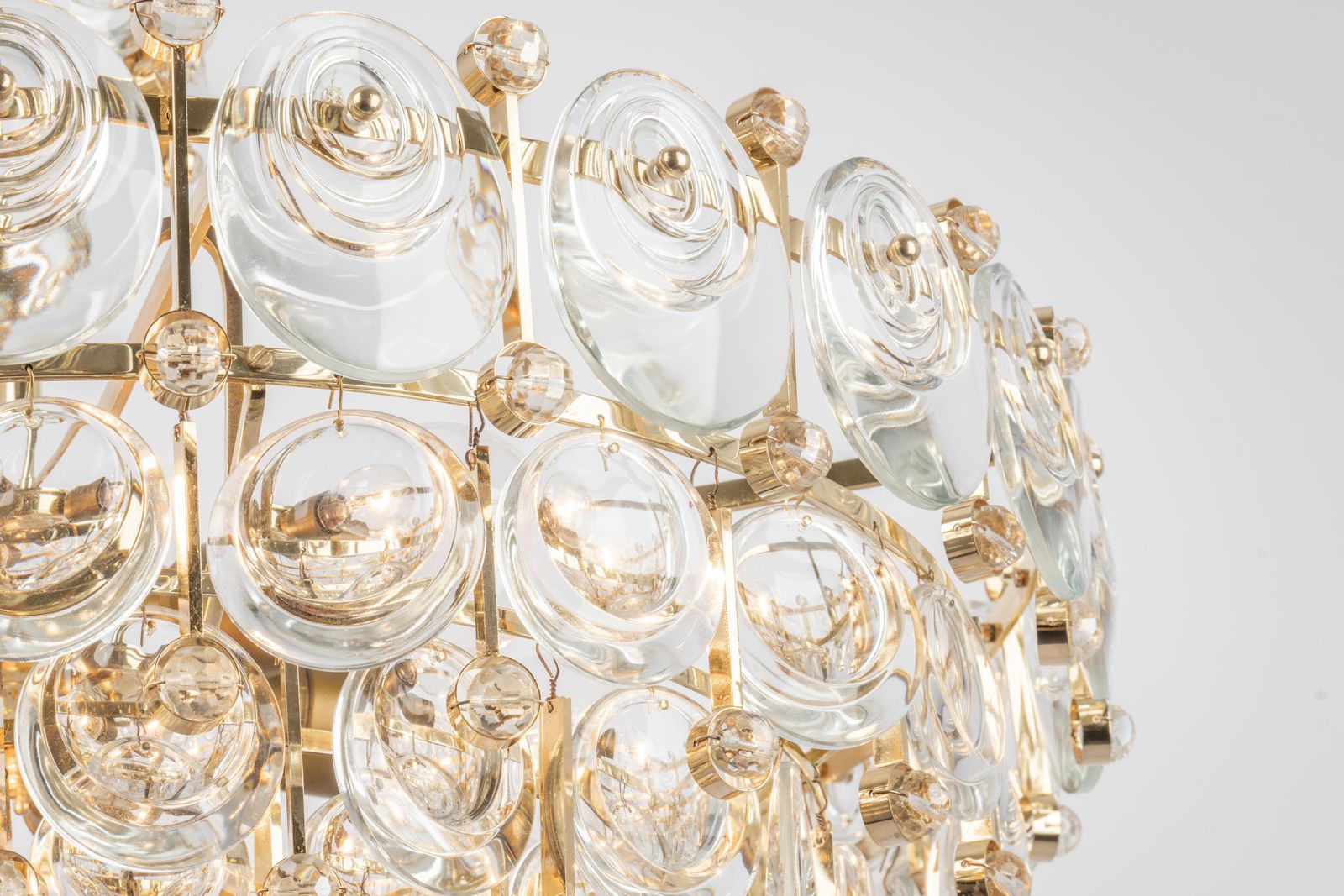 Delicate Gilt Brass Crystal Chandelier By Palwa, Sciolari Design, Germany, 1970s photo for sale