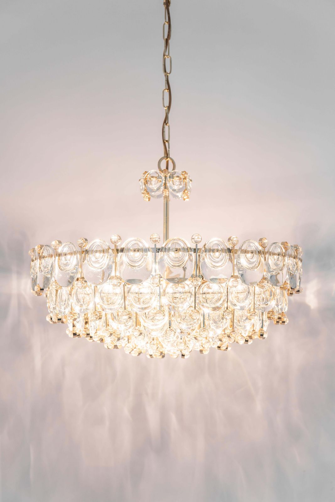 Delicate Gilt Brass Crystal Chandelier By Palwa, Sciolari Design, Germany, 1970s photo 2837.0