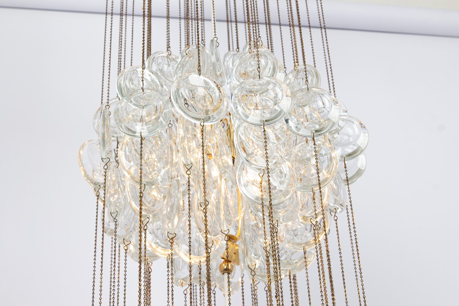 Delicate Gilt Brass Crystal Chandelier By Palwa, Sciolari Design, Germany, 1970s photo vintage