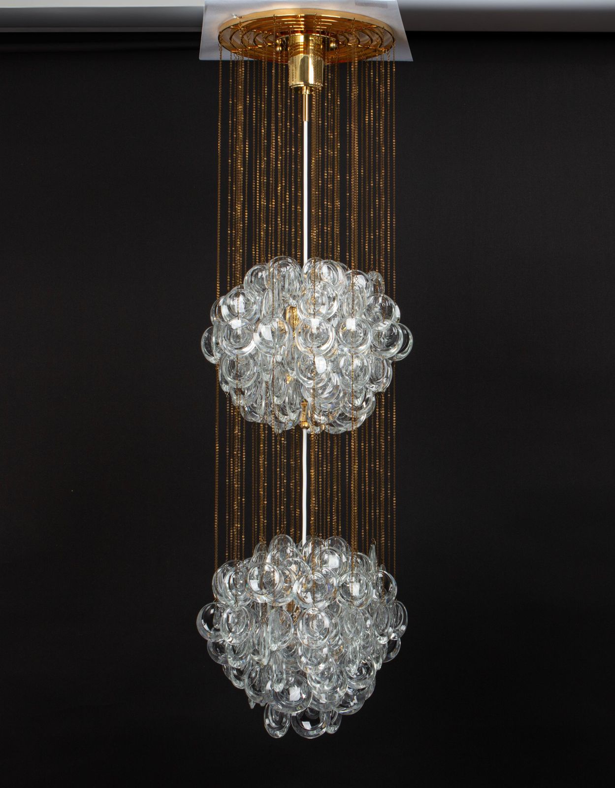 photo furniture Delicate Gilt Brass Crystal Chandelier By Palwa, Sciolari Design, Germany, 1970s