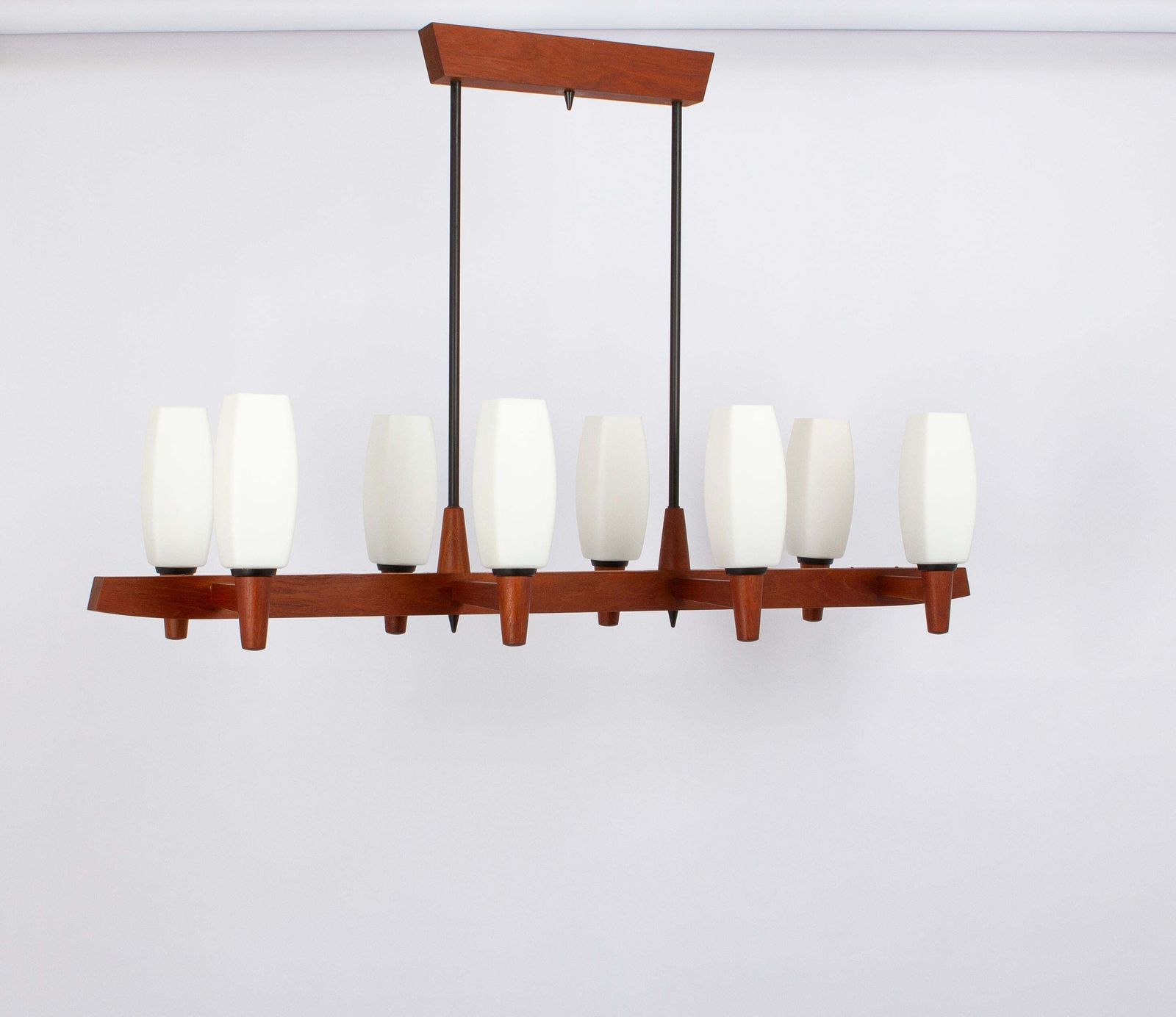 Wonderful Minimalistic Teak And Opal Glass Chandelier By Kaiser, Germany 1960s photo furniture