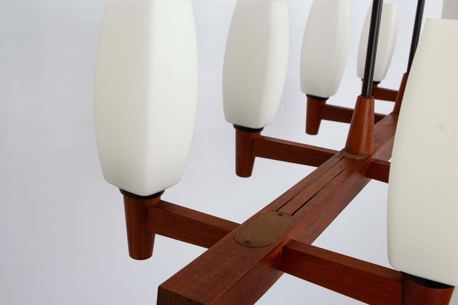 Wonderful Minimalistic Teak And Opal Glass Chandelier By Kaiser, Germany 1960s photo 3095.0