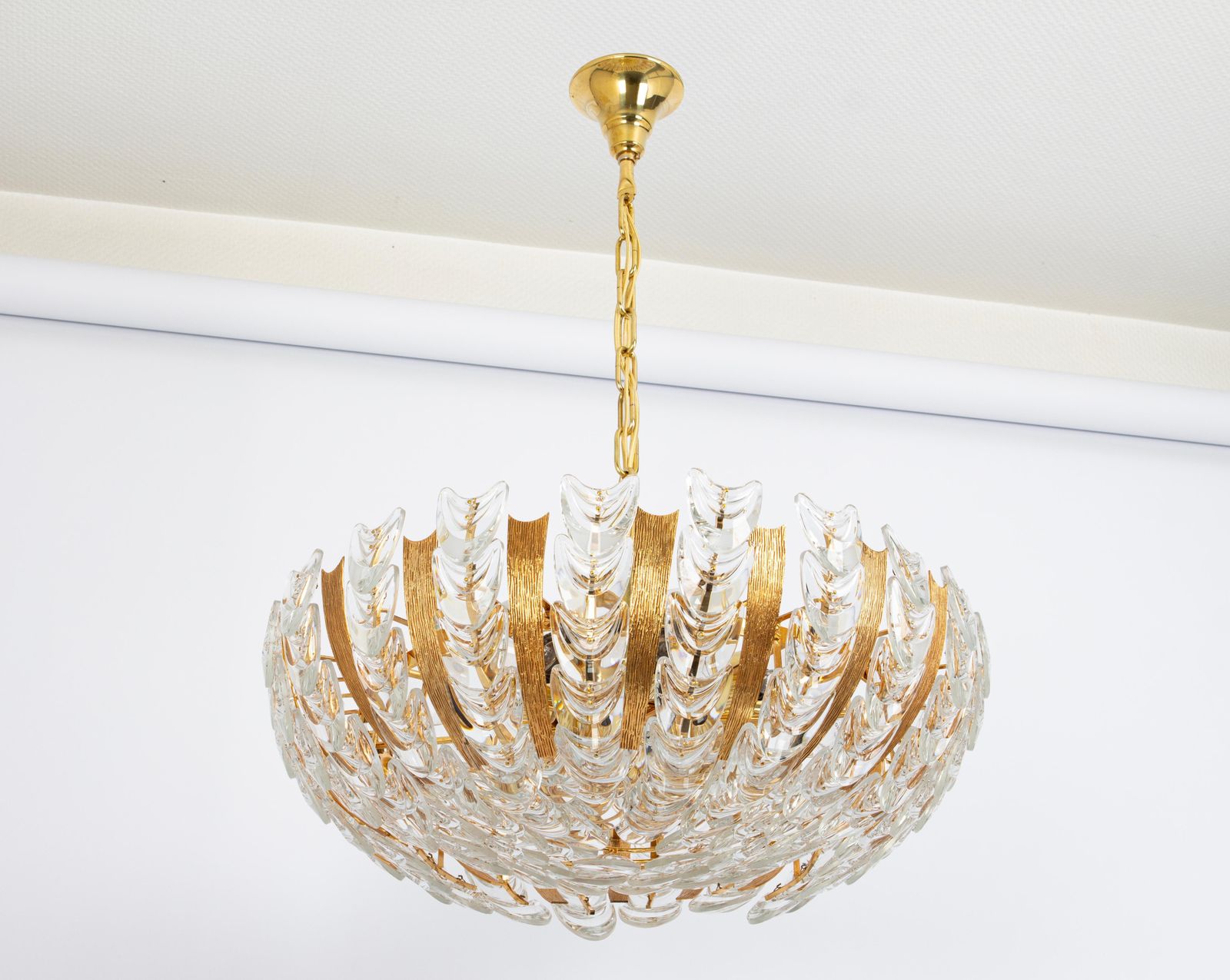 Large Delicate Gilt Brass Crystal Glass Chandelier By Palwa, Germany, 1970s photo furniture