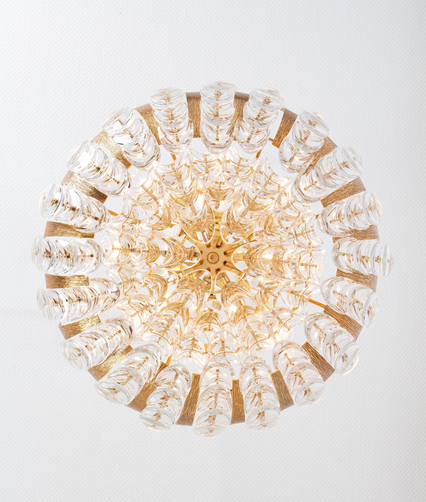 Large Delicate Gilt Brass Crystal Glass Chandelier By Palwa, Germany, 1970s photo vinterior