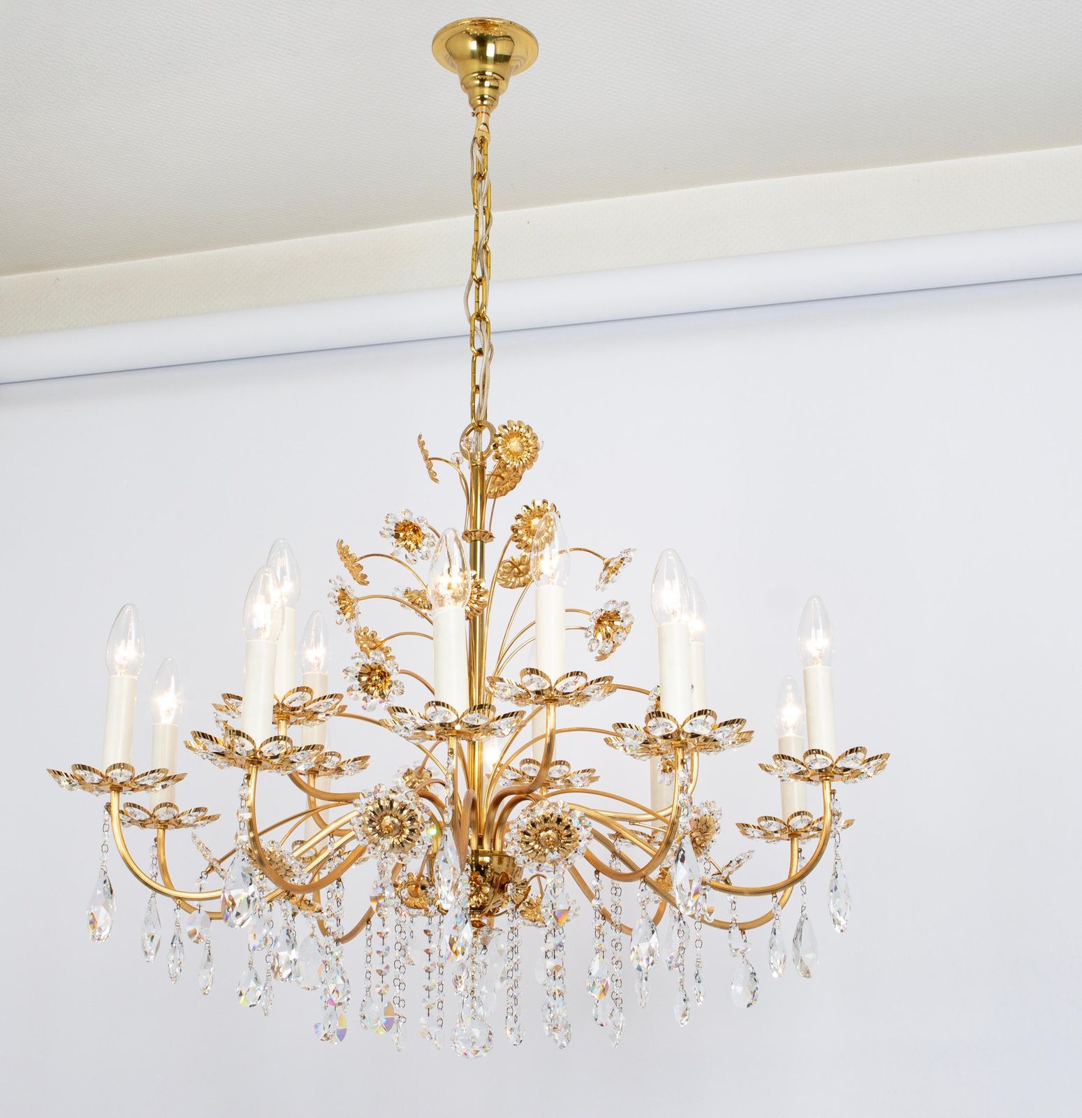 Large Gilt Brass Flower Shape Chandelier By Palwa, Germany, 1970s photo buy