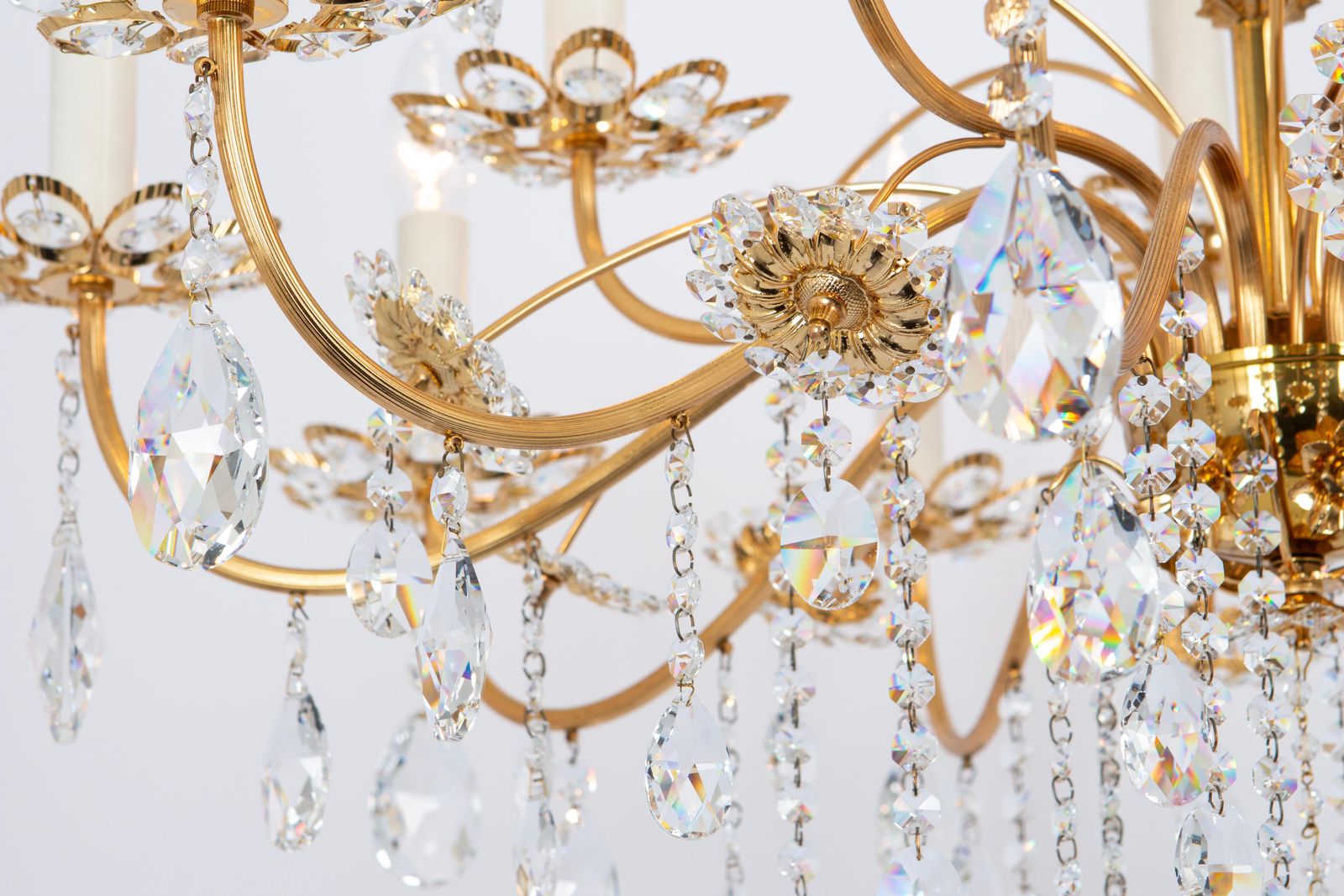 photo furniture Large Gilt Brass Flower Shape Chandelier By Palwa, Germany, 1970s