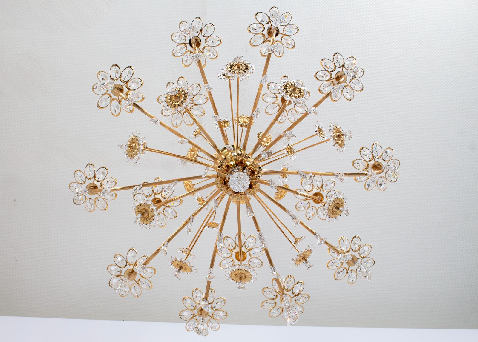 photo for sale Large Gilt Brass Flower Shape Chandelier By Palwa, Germany, 1970s