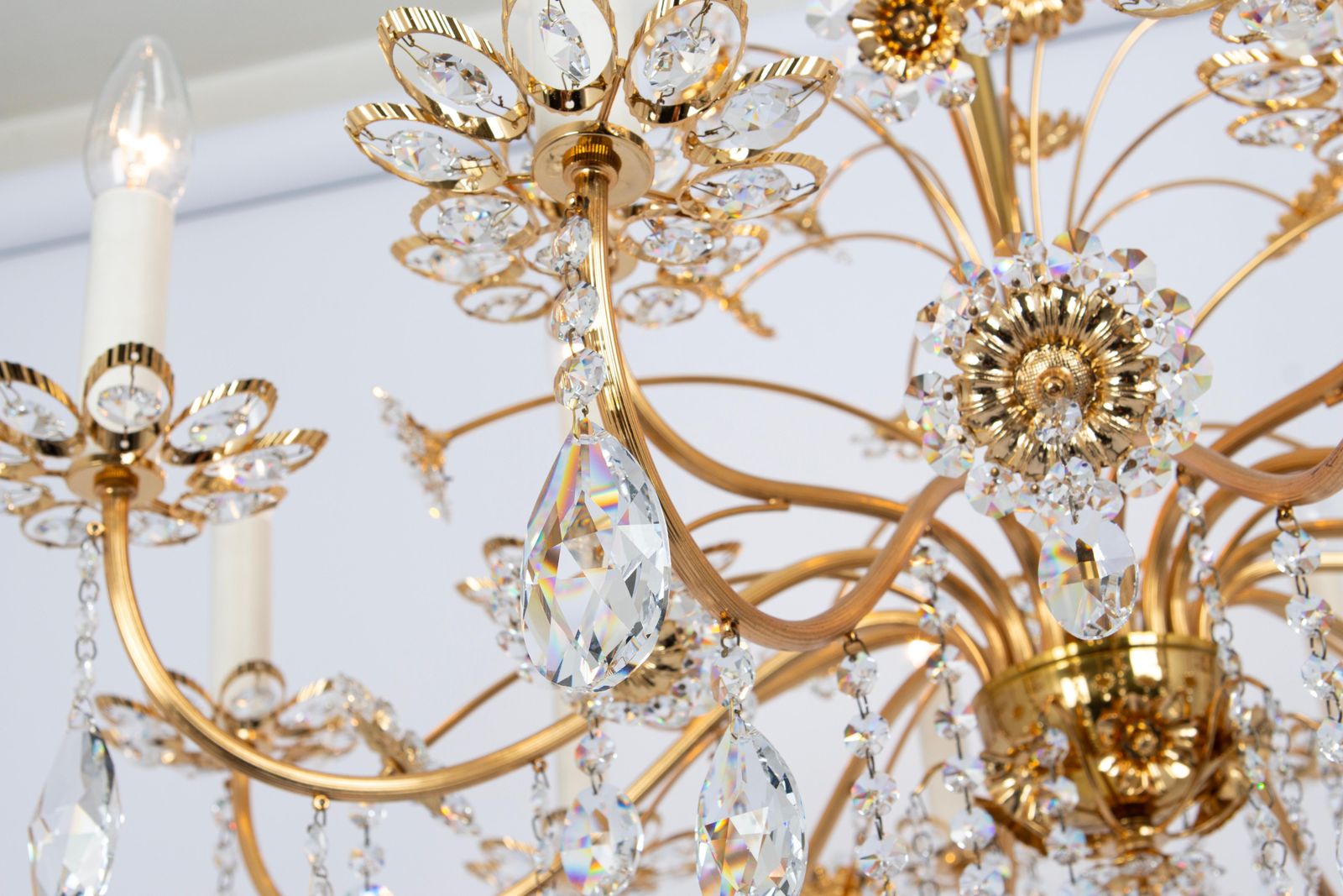 4255.0 Large Gilt Brass Flower Shape Chandelier By Palwa, Germany, 1970s photo