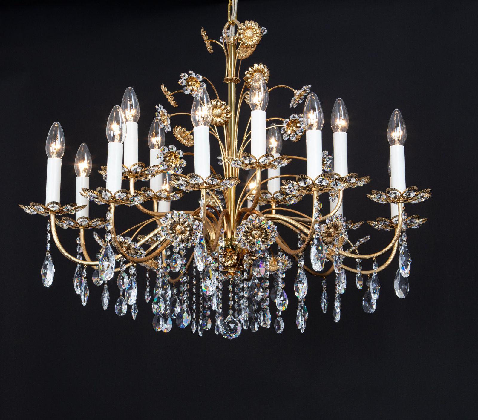 photo vintage Large Gilt Brass Flower Shape Chandelier By Palwa, Germany, 1970s