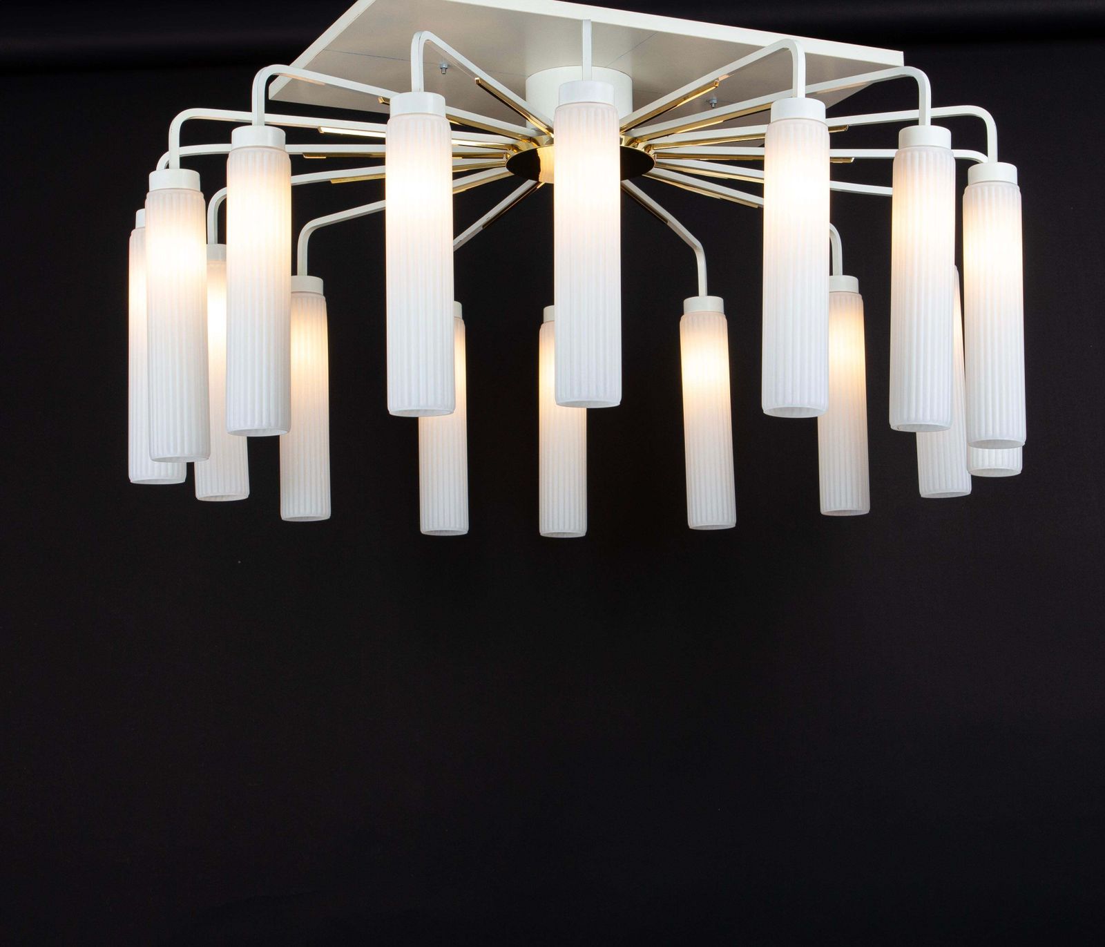 photo for sale Extra Large Glass Sunburst Chandelier, Stilnovo Style, 1950s