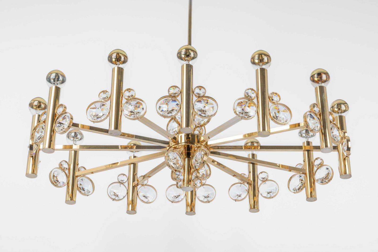 Large Gilt Brass Chandelier, Sciolari Design By Palwa, Germany, 1970s photo vintage