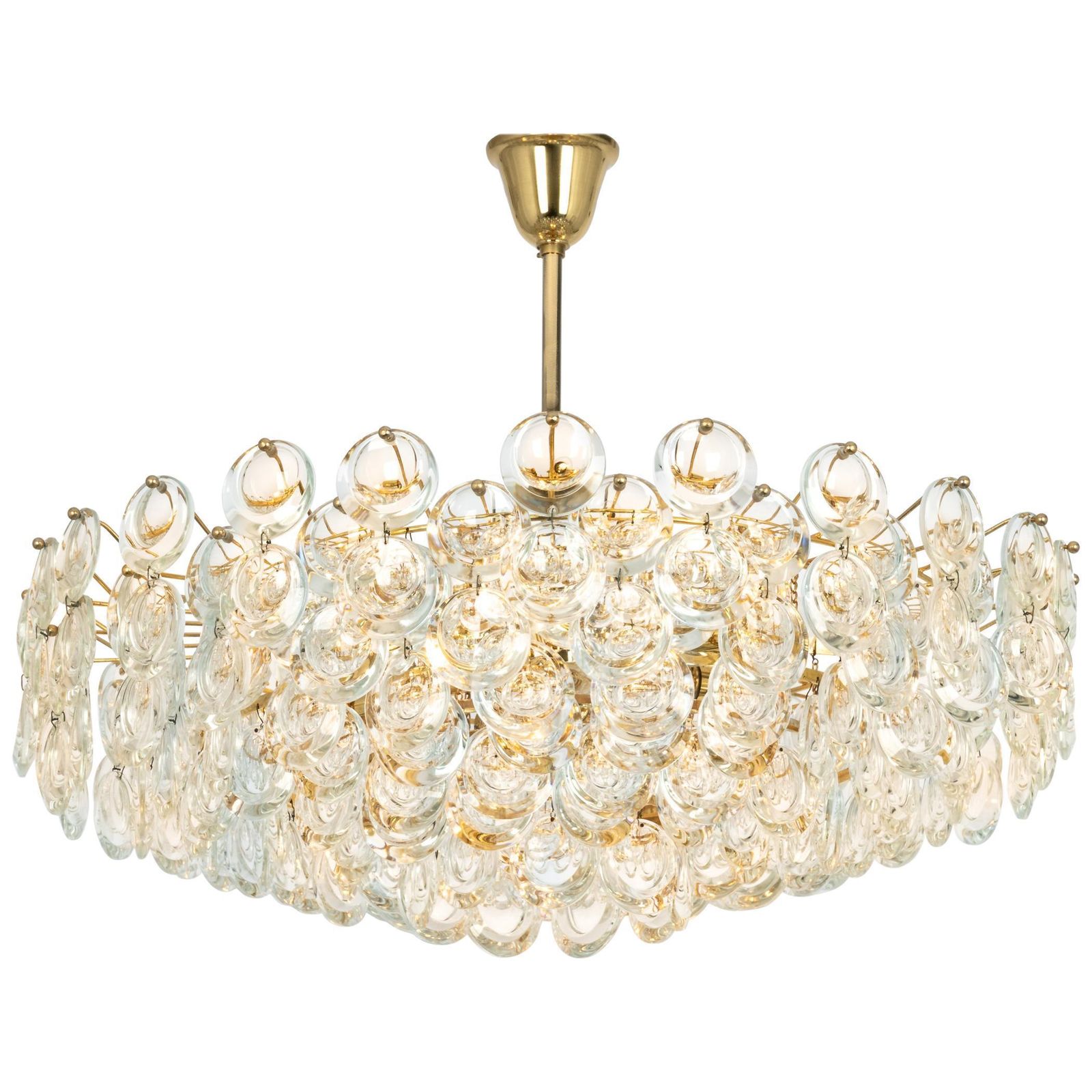 Huge Gilt Brass And Crystal Chandelier, Sciolari Design By Palwa, Germany, 1970s