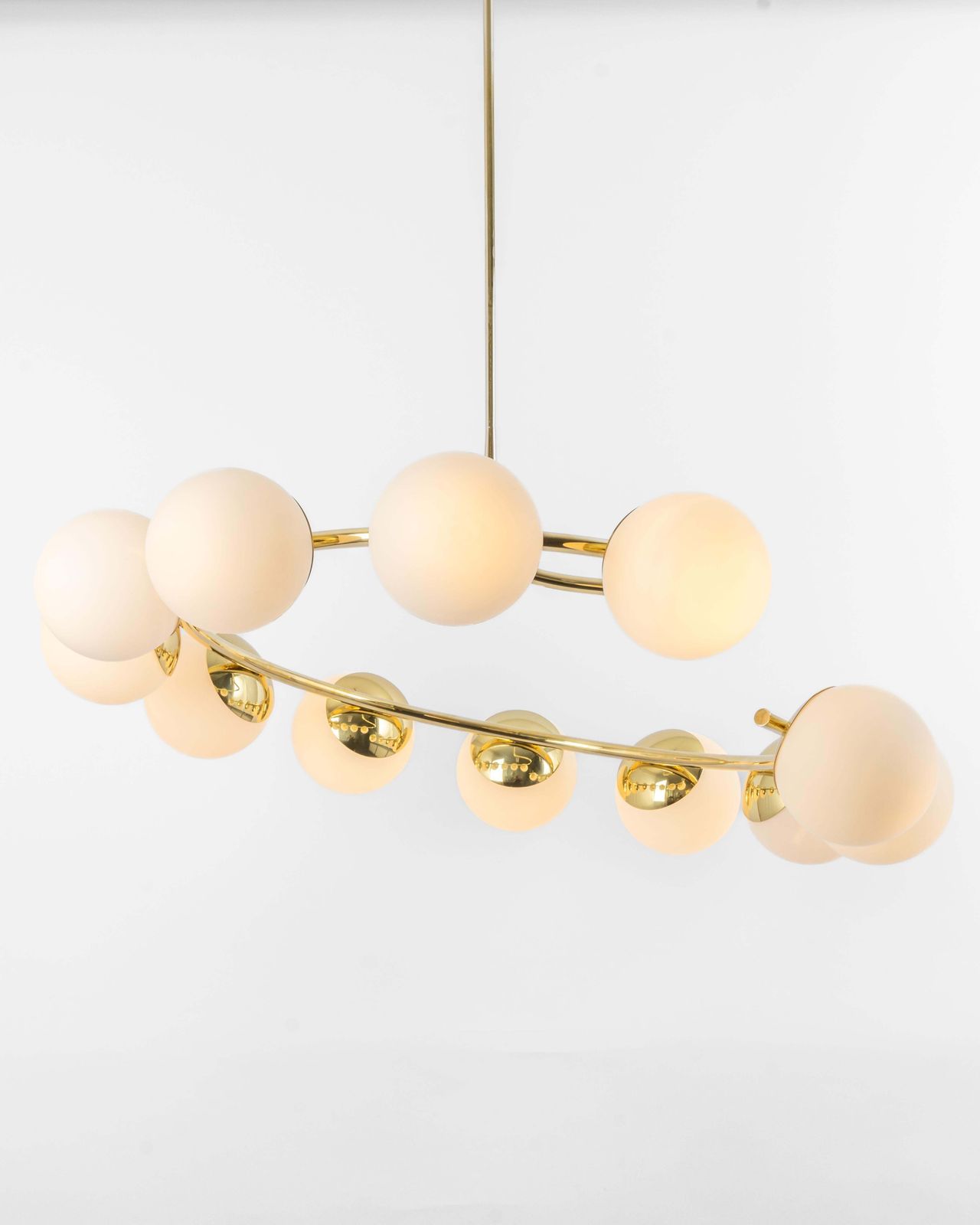 Large Italian Brass Radial Glass Chandelier, Stilnovo Style, 1960s photo buy