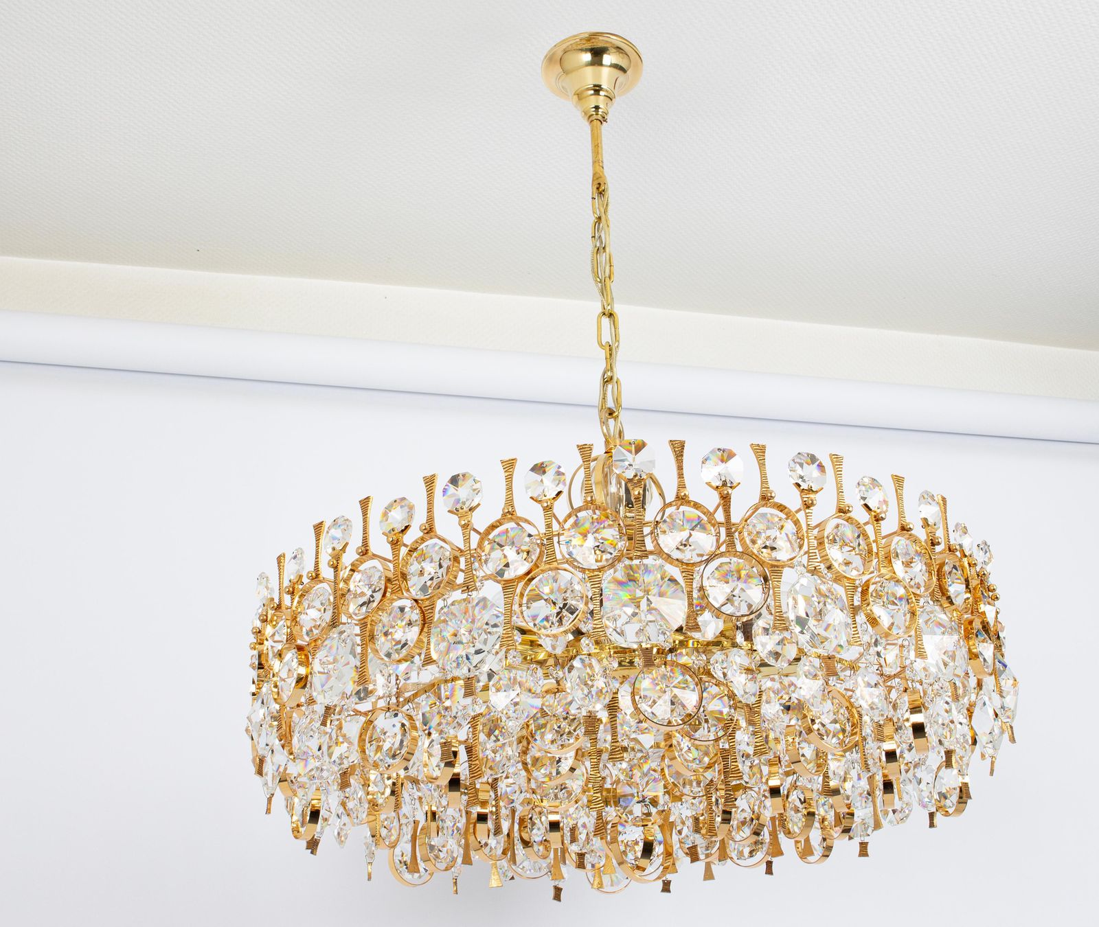 Large Gilt Brass And Crystal Chandelier, By Palwa, Germany, 1970s photo Lighting