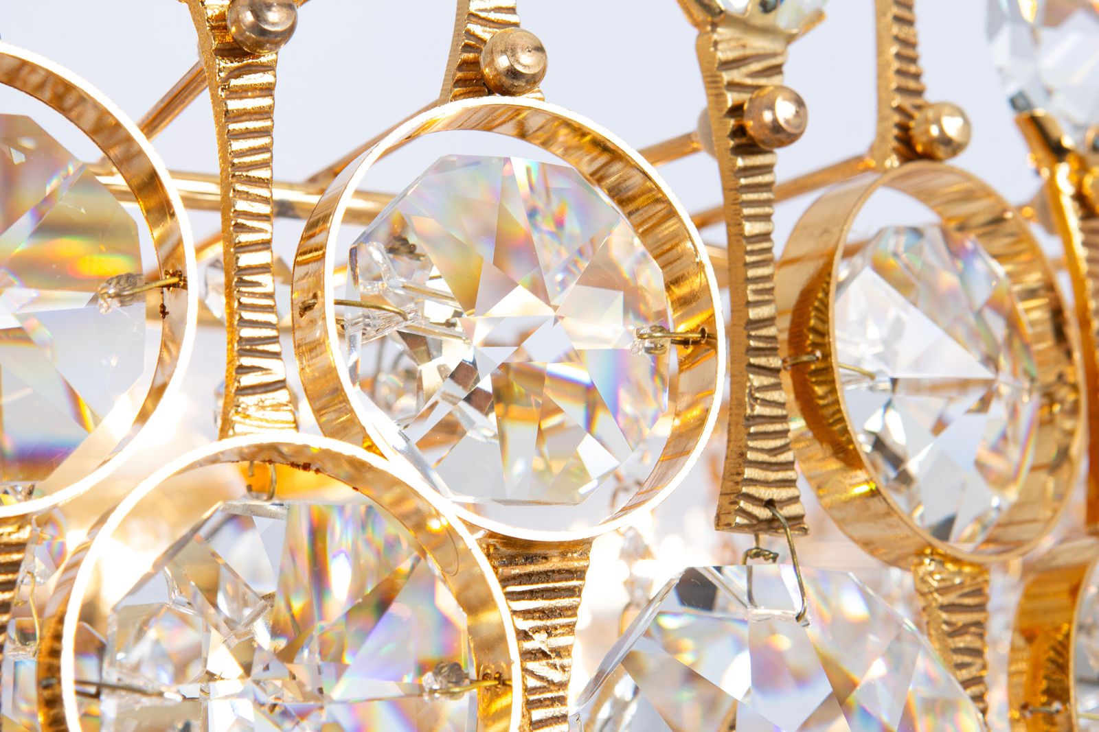 photo furniture Large Gilt Brass And Crystal Chandelier, By Palwa, Germany, 1970s