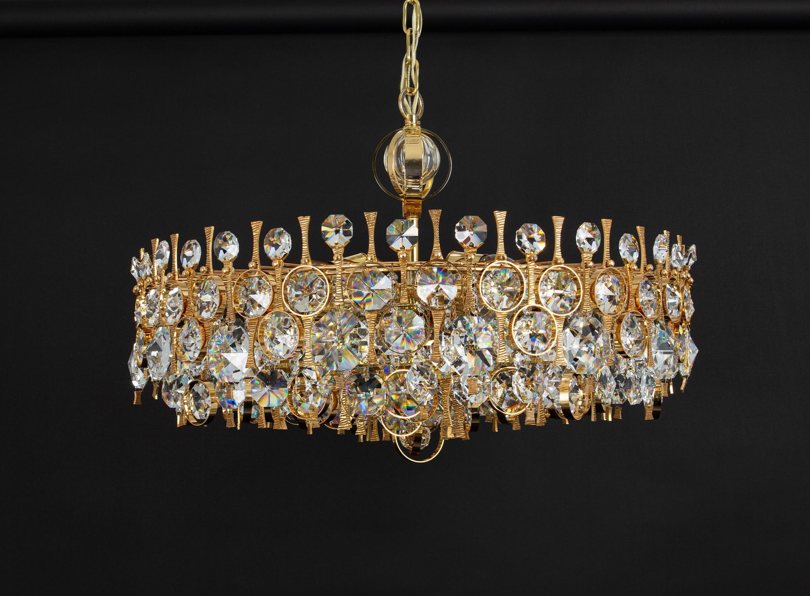 photo buy Large Gilt Brass And Crystal Chandelier, By Palwa, Germany, 1970s