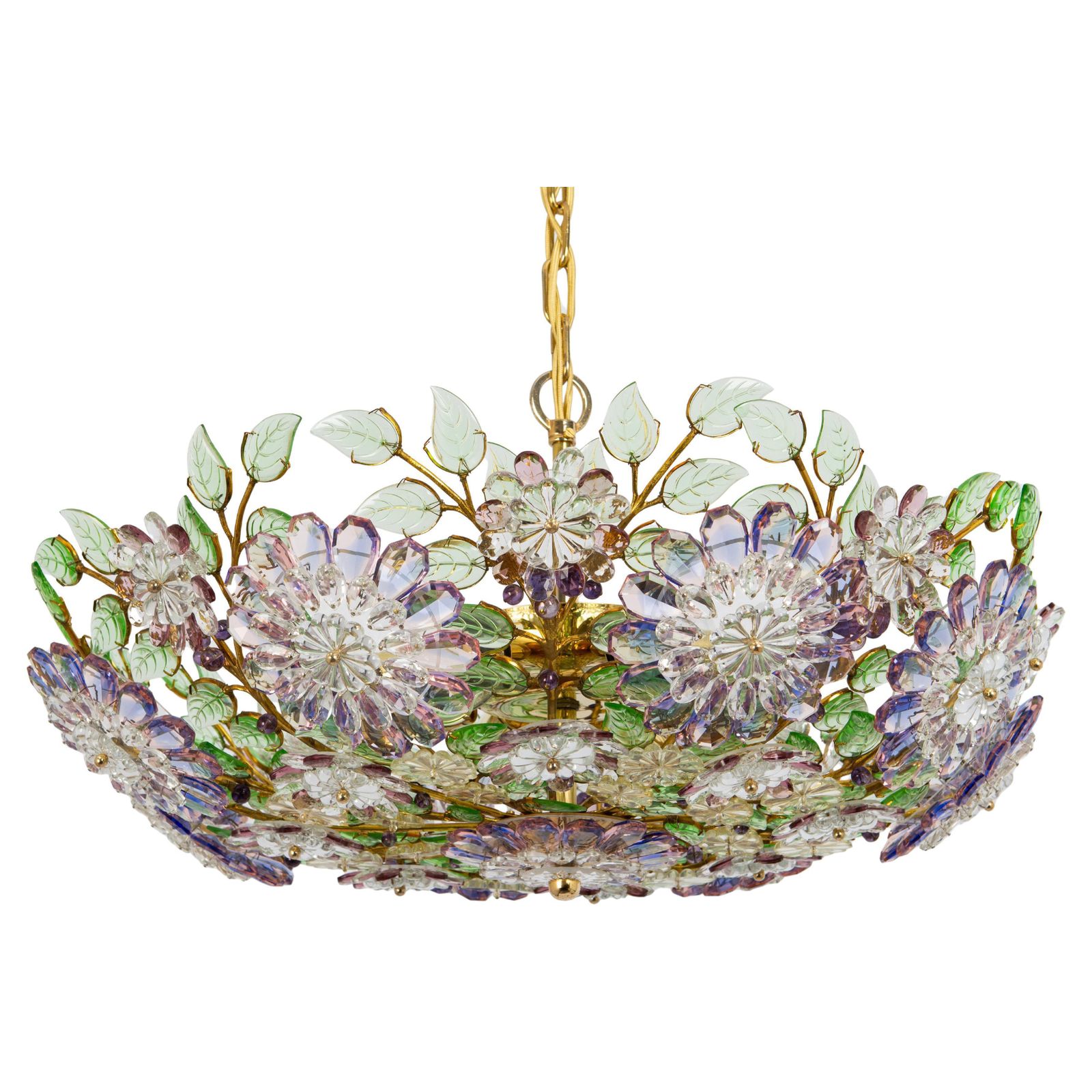 Large Gorgeous Chandeier Gilt Faceted Crystal Glass Bagues, Palwa, 1970s