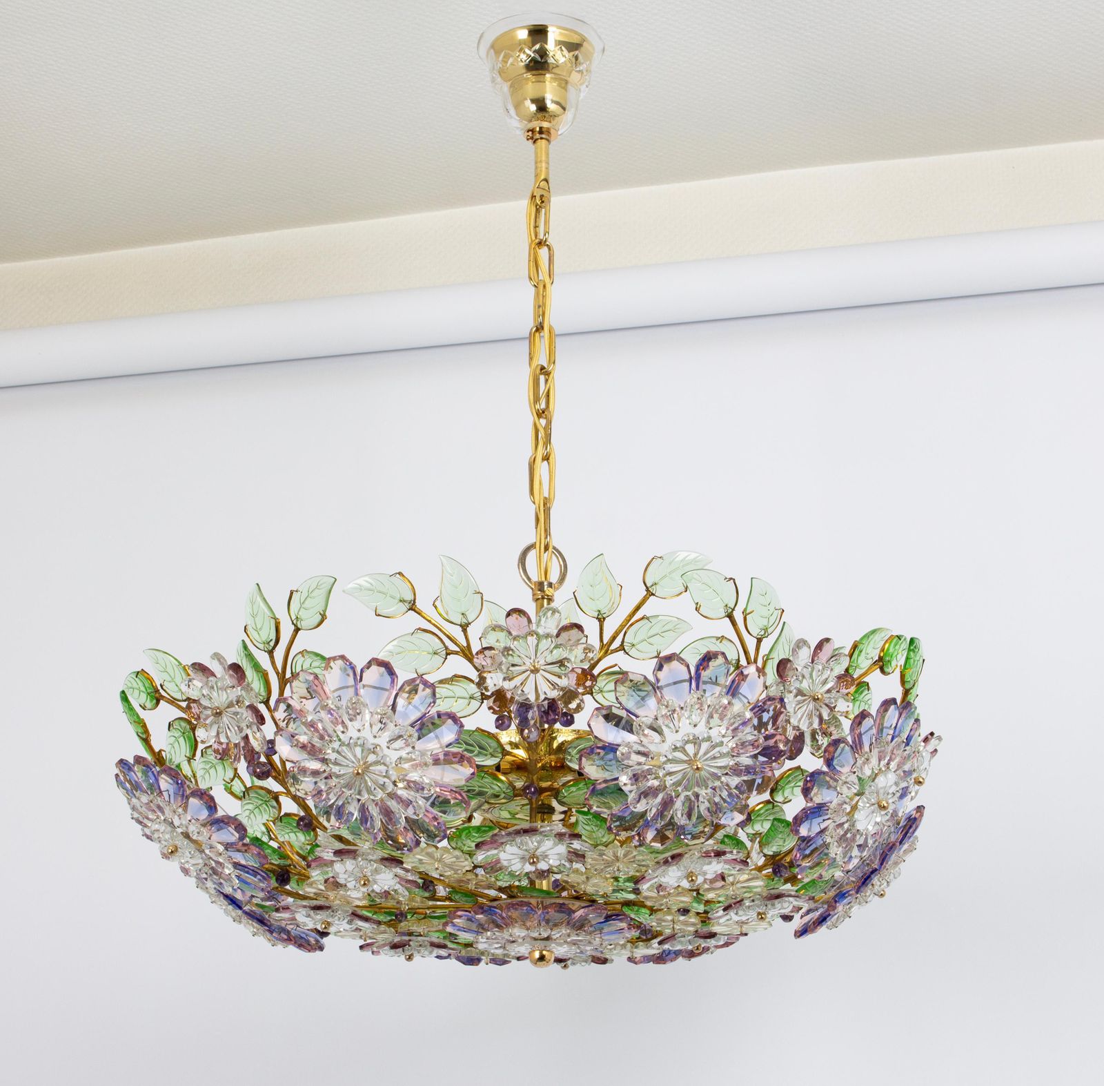 Large Gorgeous Chandeier Gilt Faceted Crystal Glass Bagues, Palwa, 1970s photo furniture