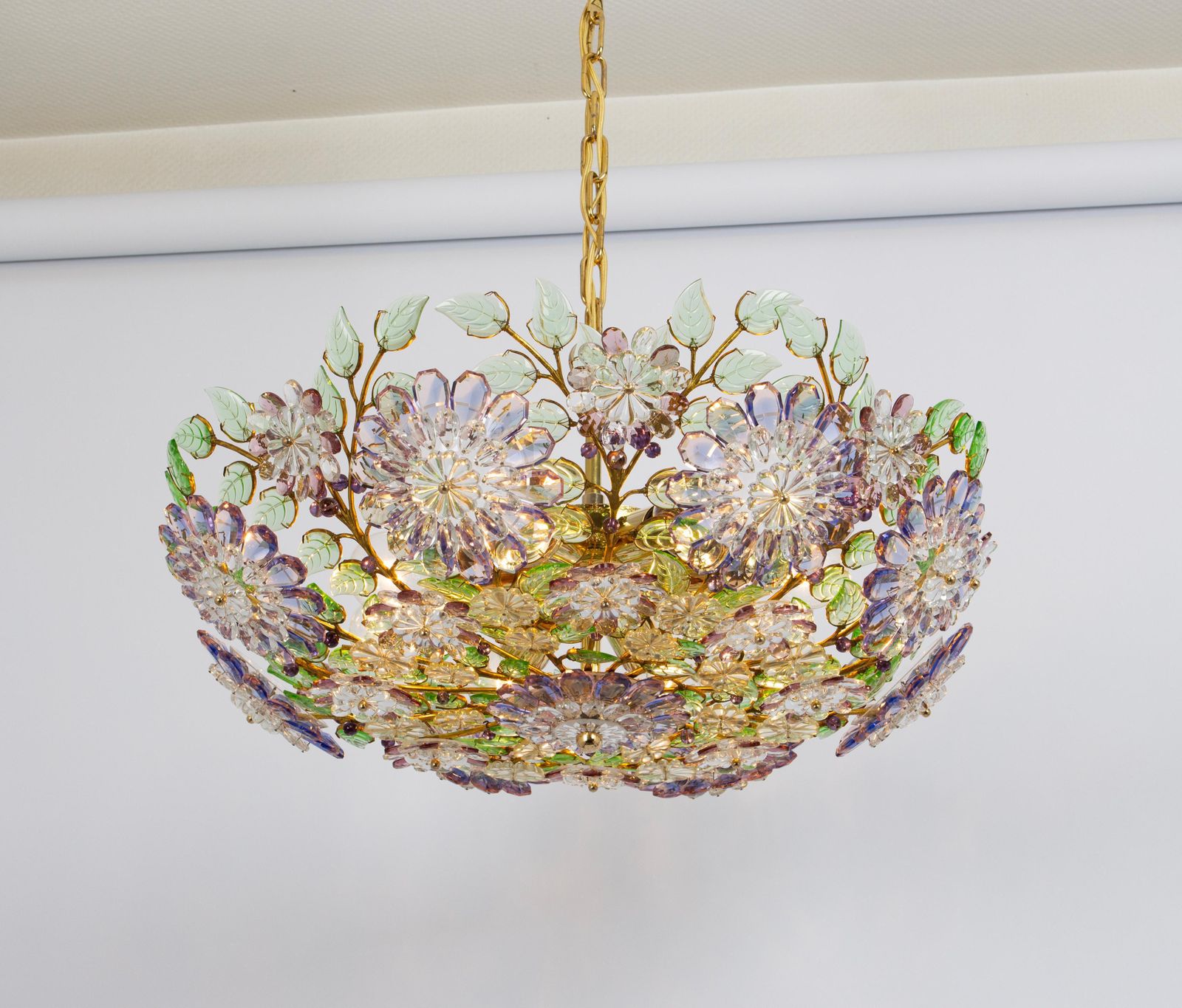 Lighting Large Gorgeous Chandeier Gilt Faceted Crystal Glass Bagues, Palwa, 1970s photo