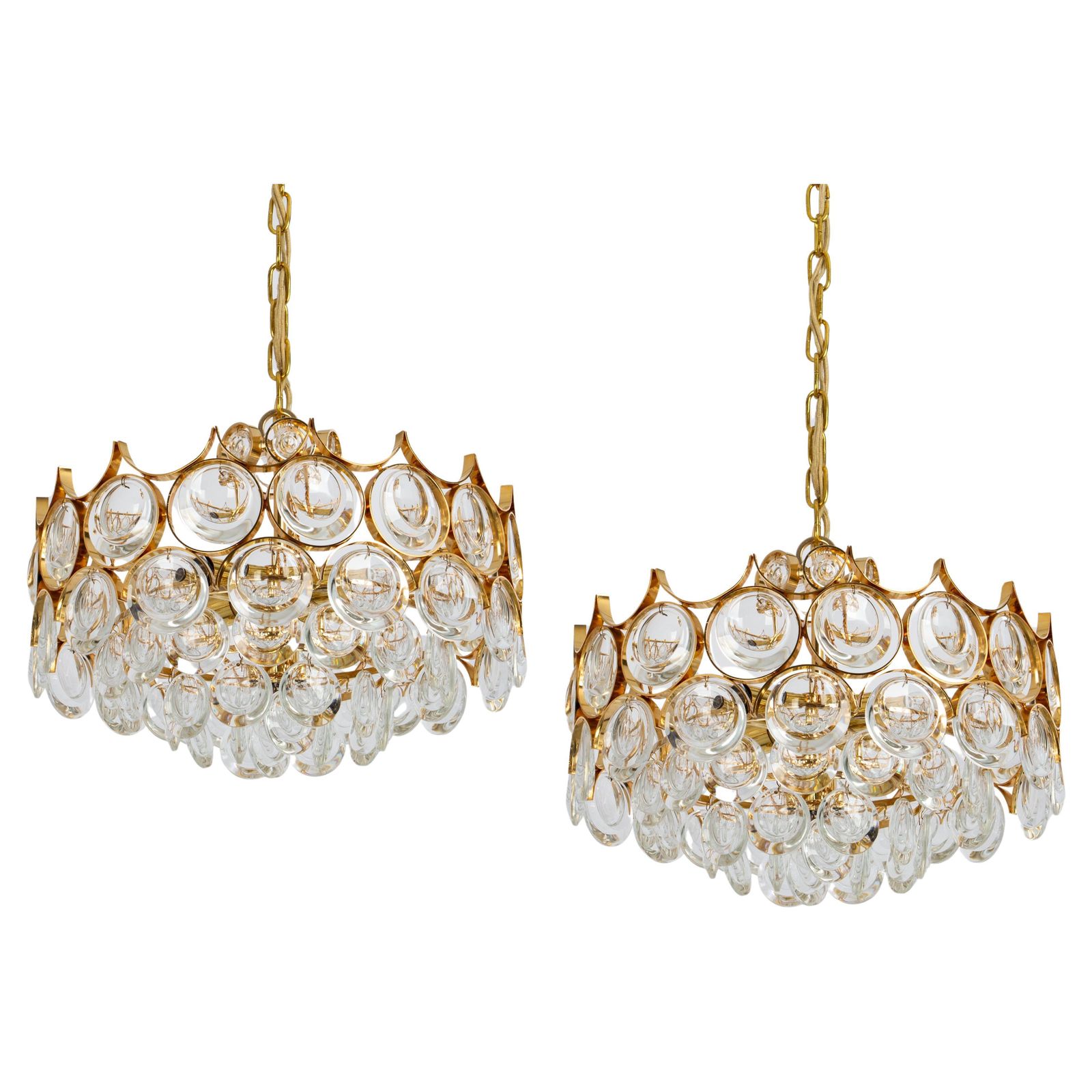 1 Of 2 Gilt Brass Chandelier, Sciolari Style By Palwa, Germany, 1970s