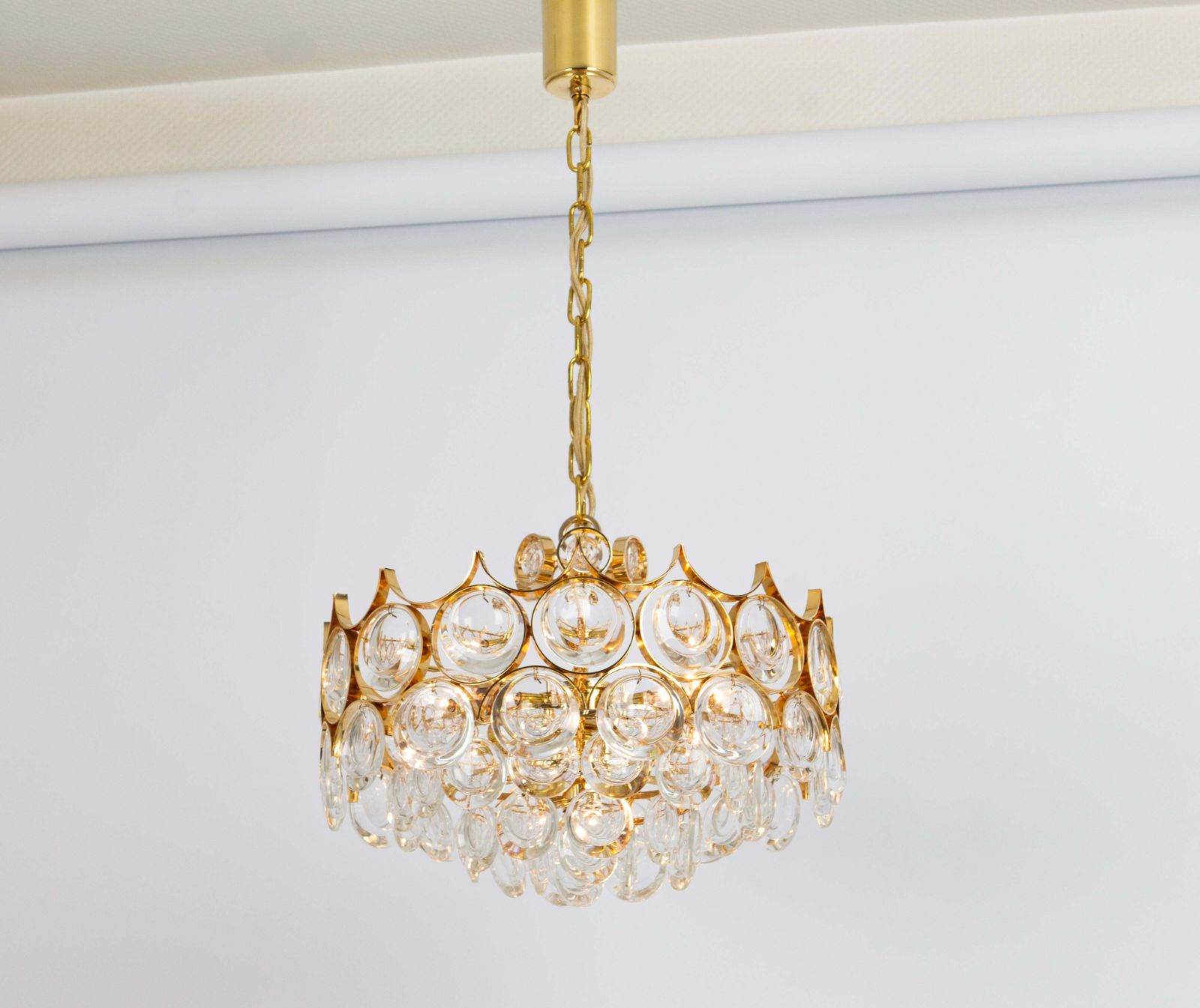1 Of 2 Gilt Brass Chandelier, Sciolari Style By Palwa, Germany, 1970s photo furniture