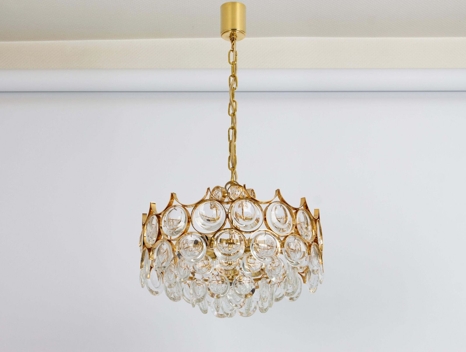 1 Of 2 Gilt Brass Chandelier, Sciolari Style By Palwa, Germany, 1970s photo Lighting