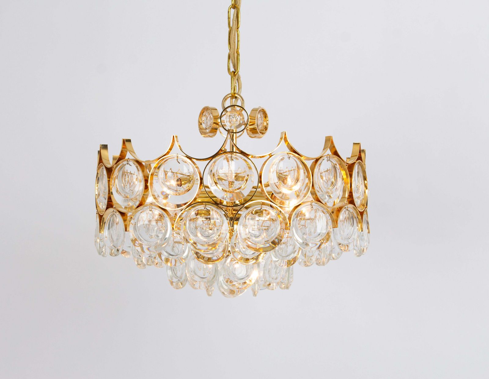 Lighting 1 Of 2 Gilt Brass Chandelier, Sciolari Style By Palwa, Germany, 1970s photo