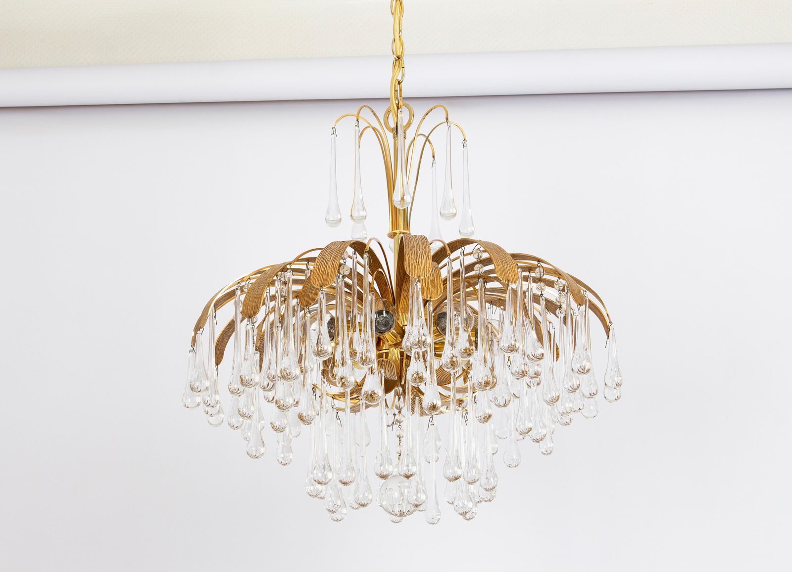 1 Of 3 Gilt Brass Teardrop Chandelier By Palwa, Sciolari Design, Germany, 1970s photo for sale