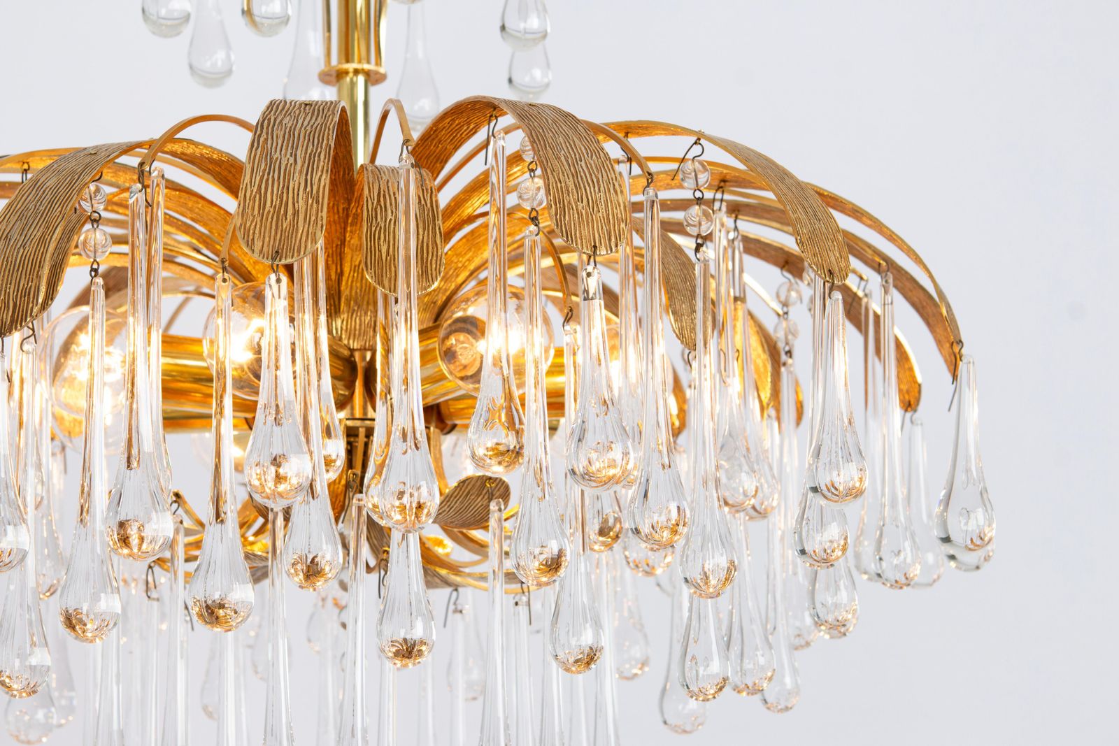 photo for sale 1 Of 3 Gilt Brass Teardrop Chandelier By Palwa, Sciolari Design, Germany, 1970s