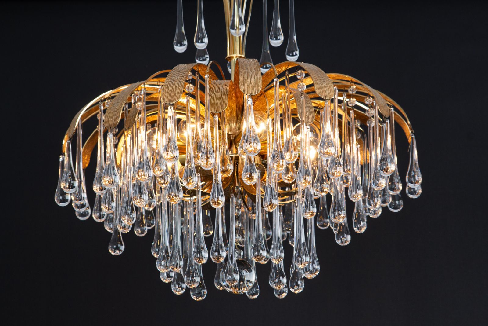 1547.0 1 Of 3 Gilt Brass Teardrop Chandelier By Palwa, Sciolari Design, Germany, 1970s photo