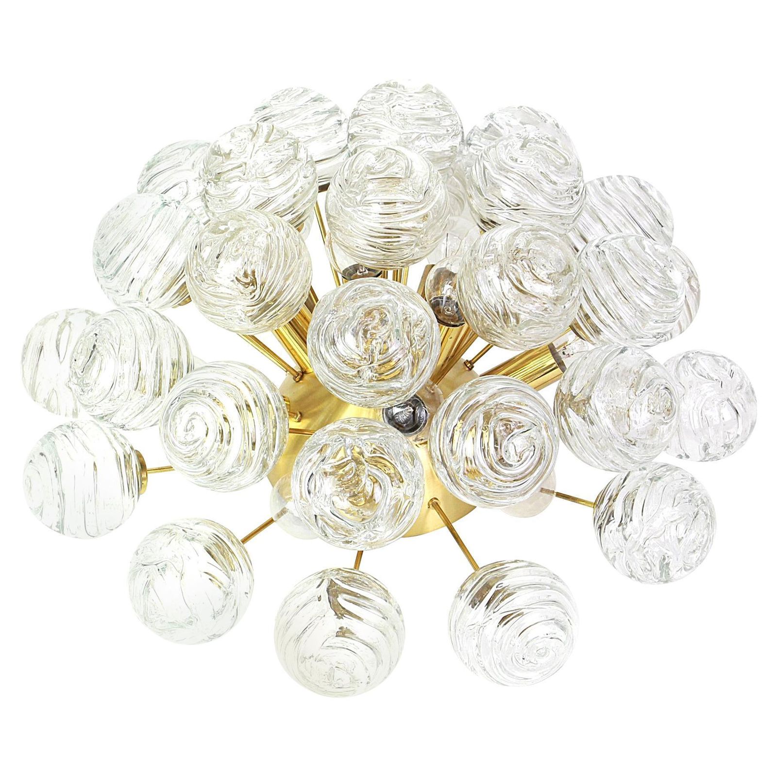 1 Of 2 Spectacular Sputnik Flush Mount Glass Snow Balls By Doria, Germany, 1970s