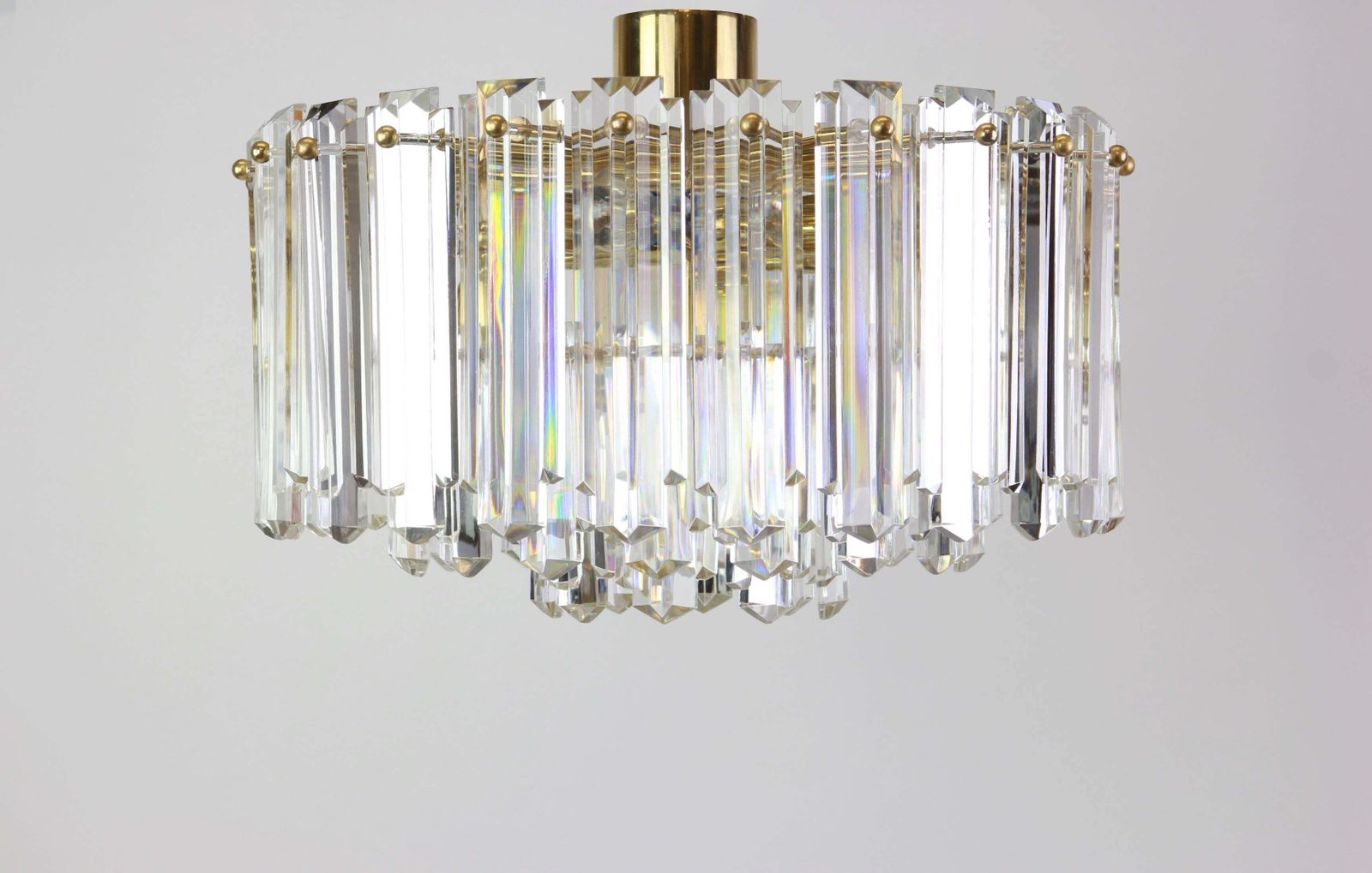 1 Of 2 Stunning Brass, Crystal Glass Light Fixture Floria, Kalmar, Austria, 1970 photo Lighting