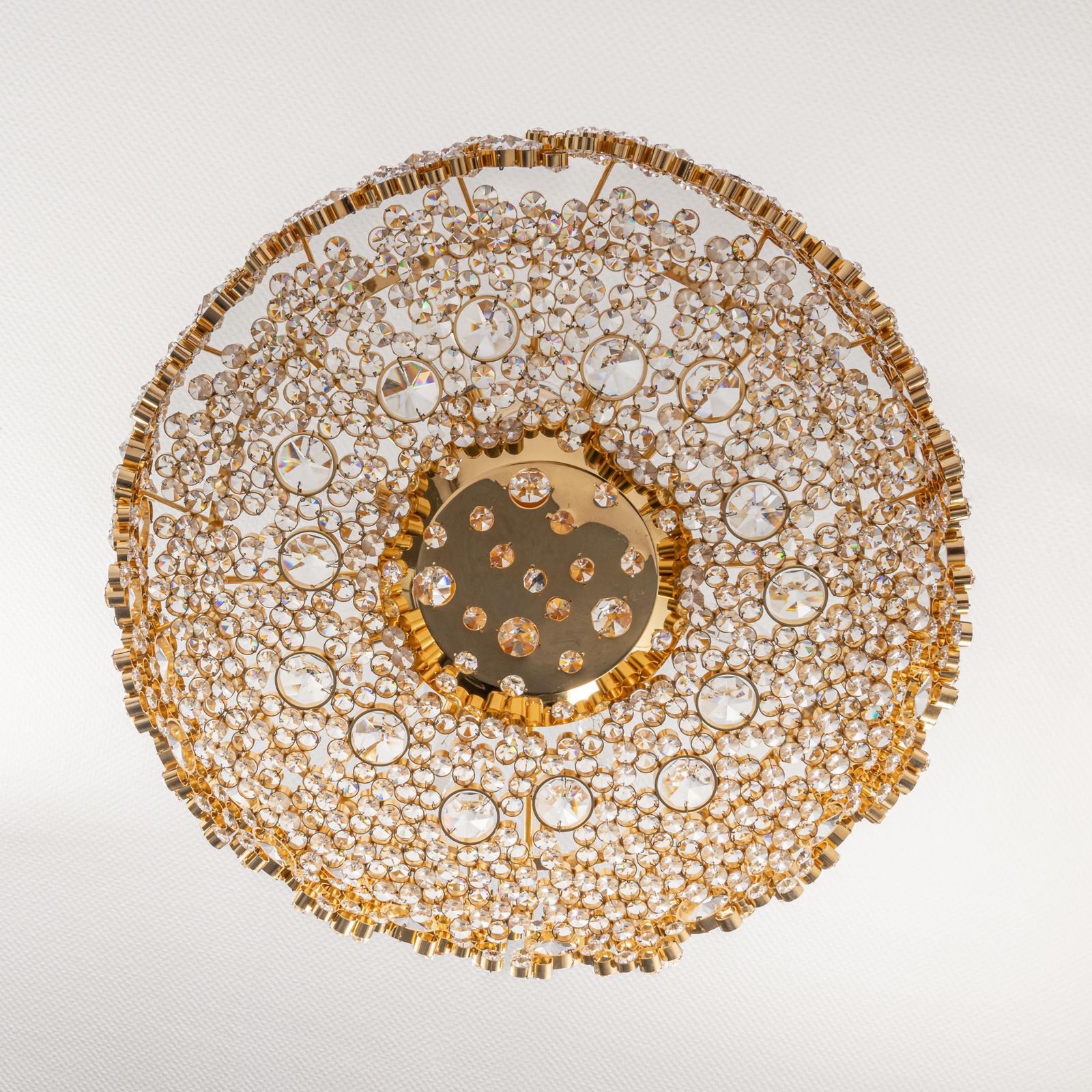Gilt Brass And Crystal Glass Encrusted Chandeliers By Palwa, Germany, 1970s photo Lighting