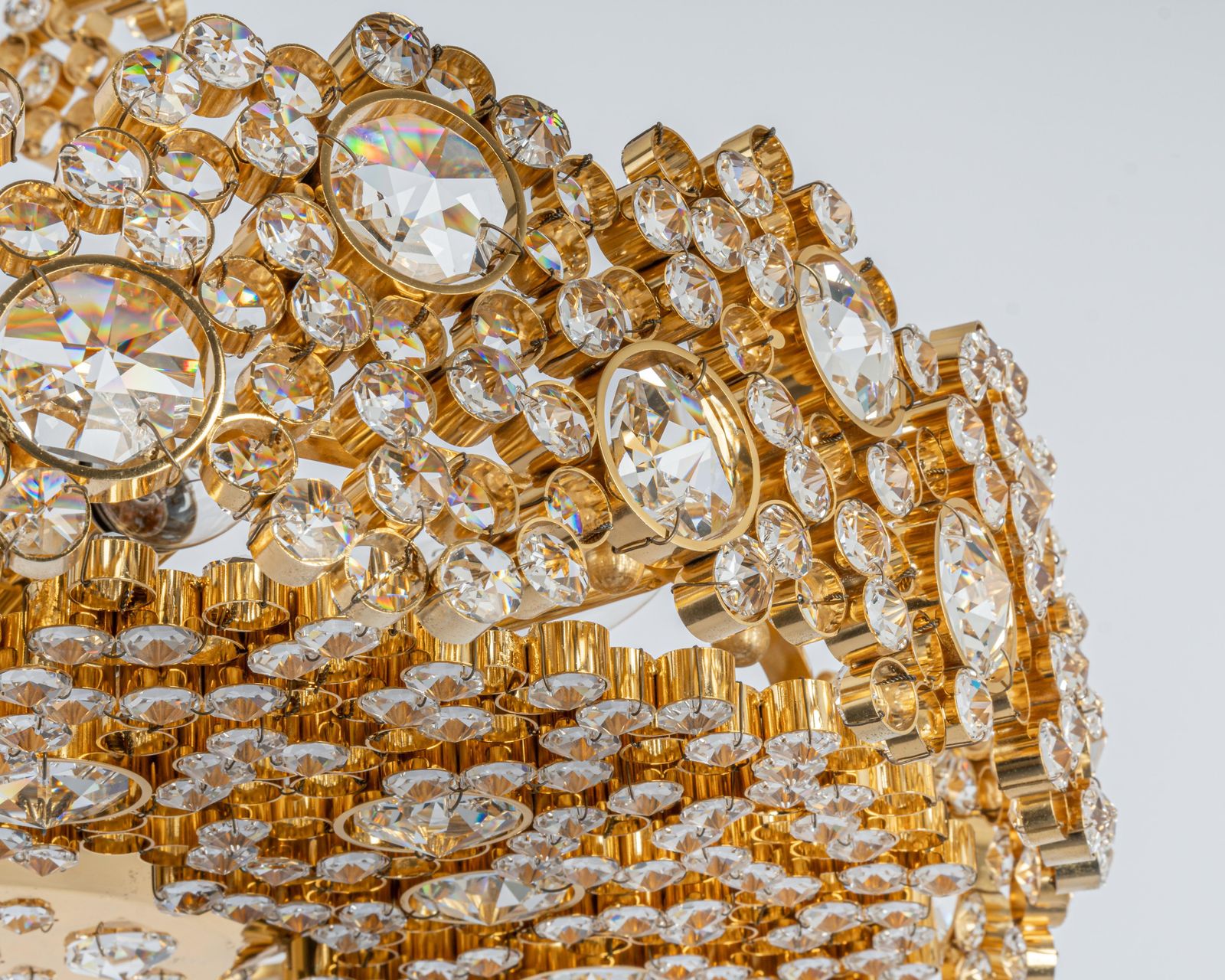 Gilt Brass And Crystal Glass Encrusted Chandeliers By Palwa, Germany, 1970s photo buy