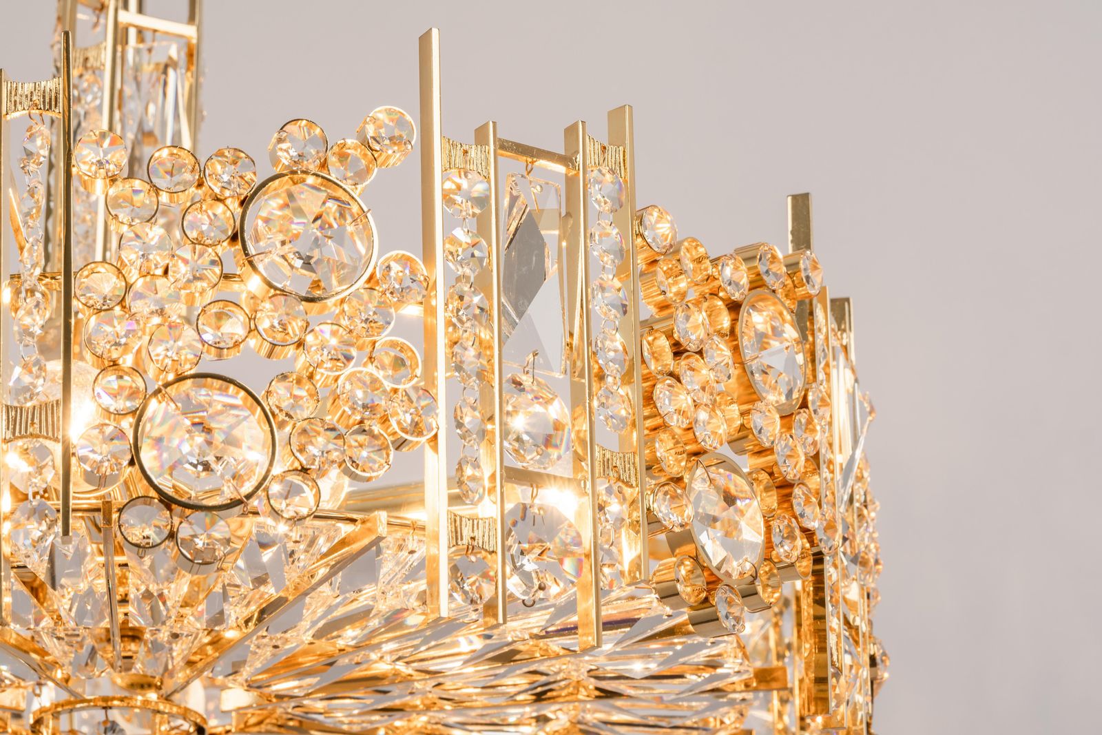Large Gilt Brass And Crystal Chandelier, By Palwa, Germany, 1970s photo buy