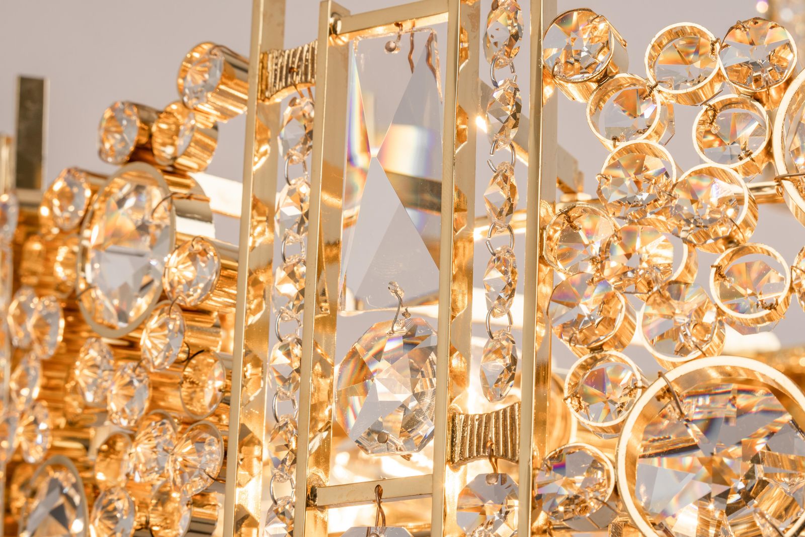 Large Gilt Brass And Crystal Chandelier, By Palwa, Germany, 1970s photo vintage