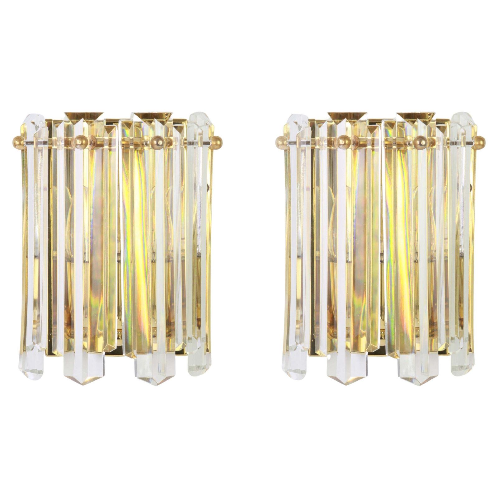 Pair Of Large Kalmar Crystal Glass Sconces Wall Lights, Austria, 1970s