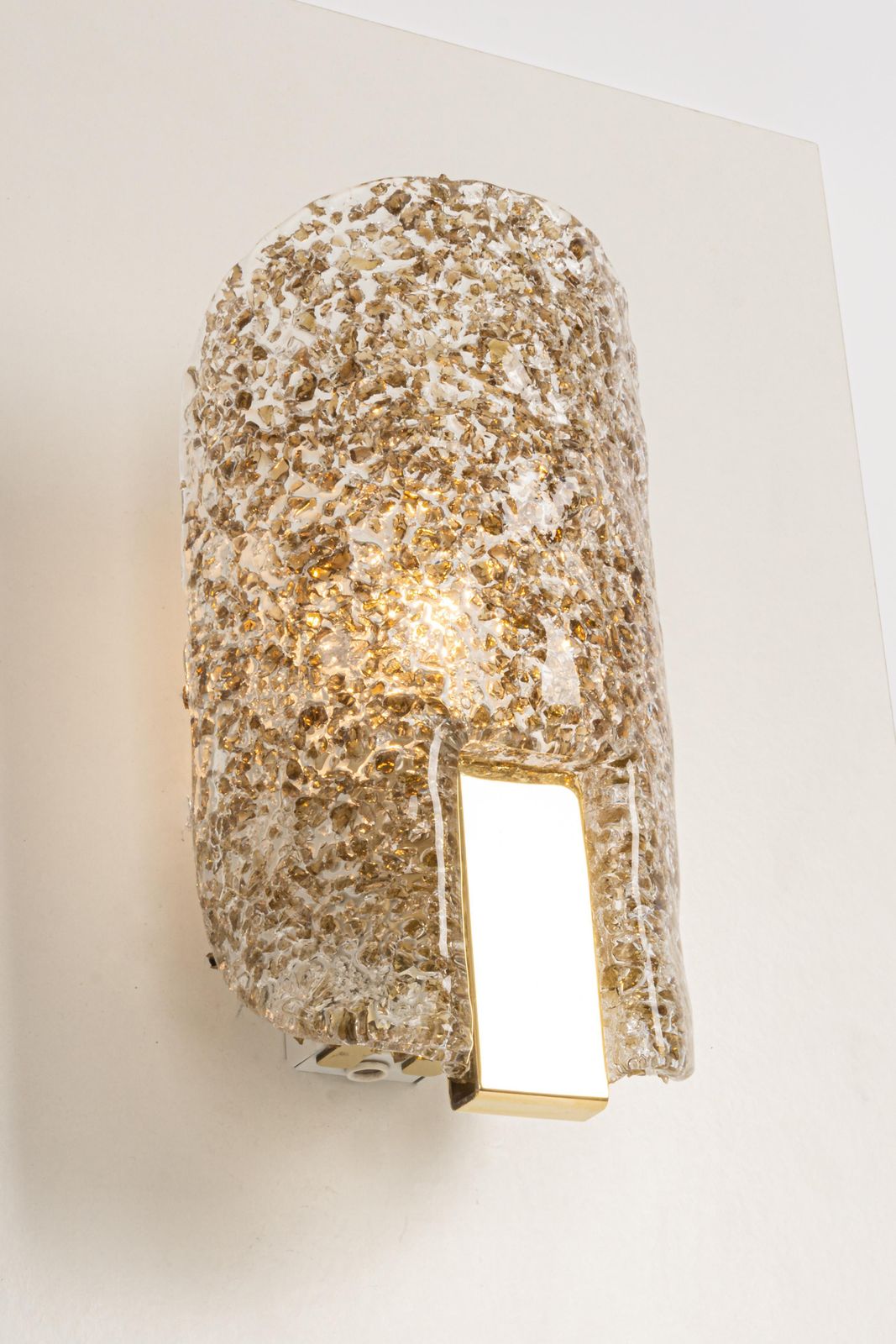 1 Of 3 Murano Ice Glass Vanity Sconces Brass By Hillebrand, Germany, 1970s photo vintage
